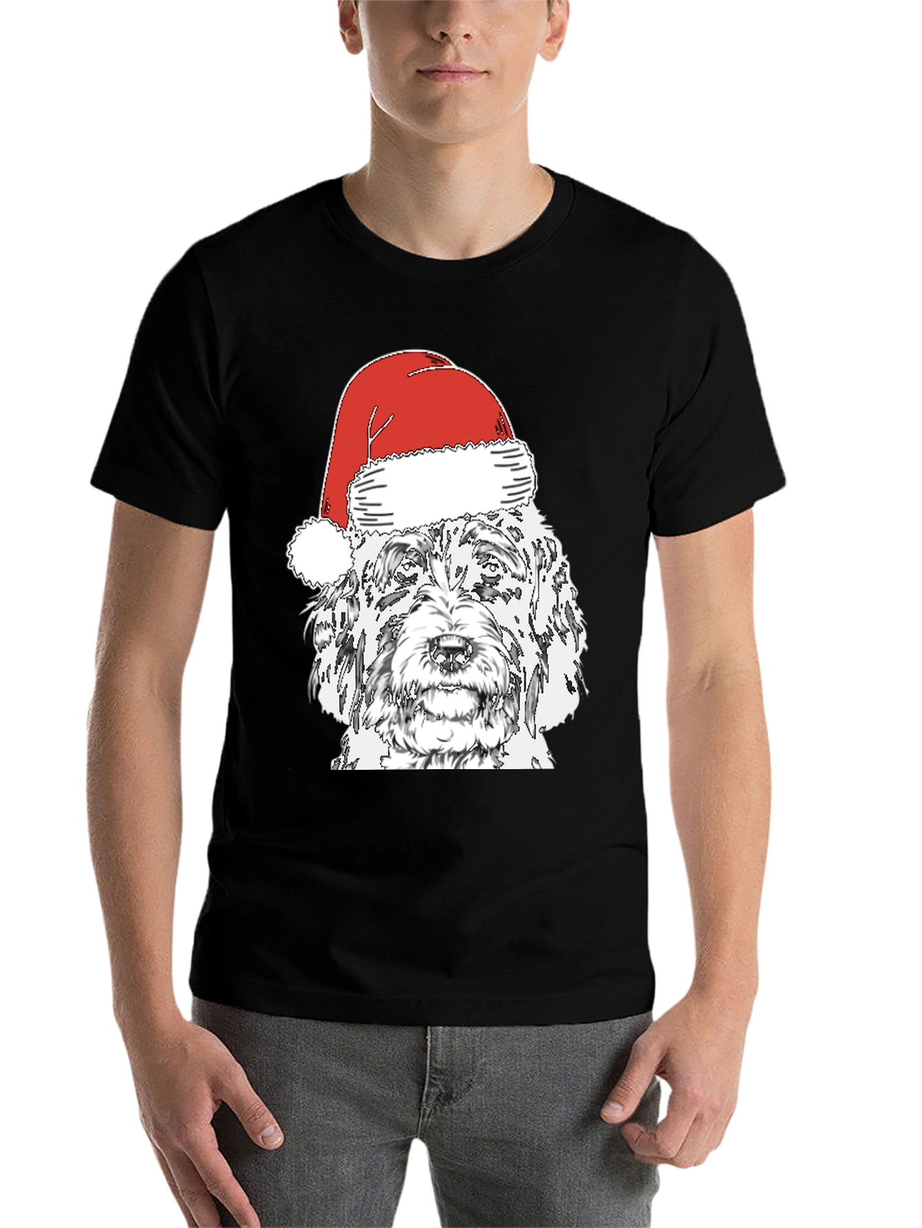 Black Dog With Santa Hat T-Shirt view 7