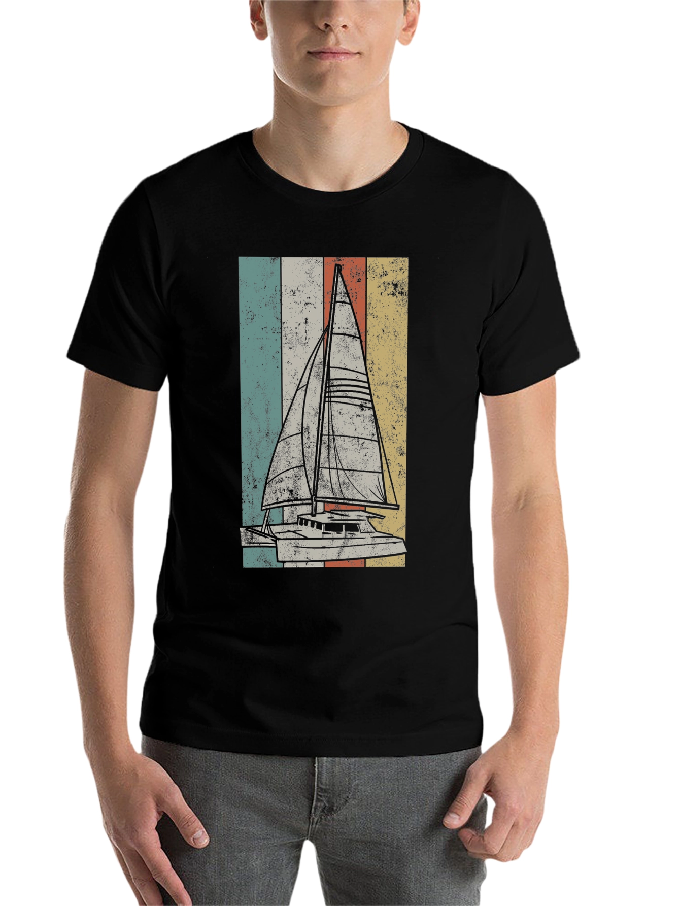 Black Vintage Sailboat T-Shirt - Retro Nautical Design view 7