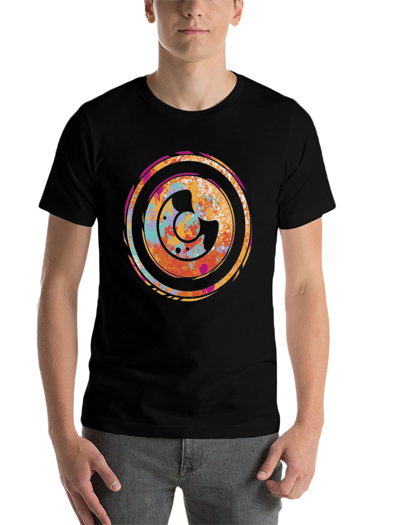 Black Abstract Circle Graphic Black T-Shirt view 7