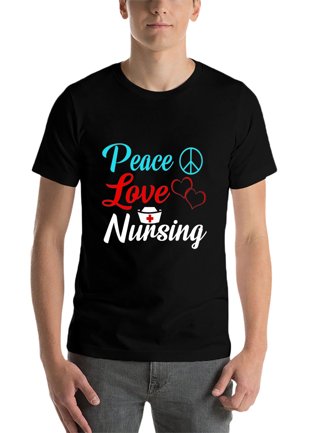 Black Peace Love Nursing T-Shirt - Gift for Nurses view 7
