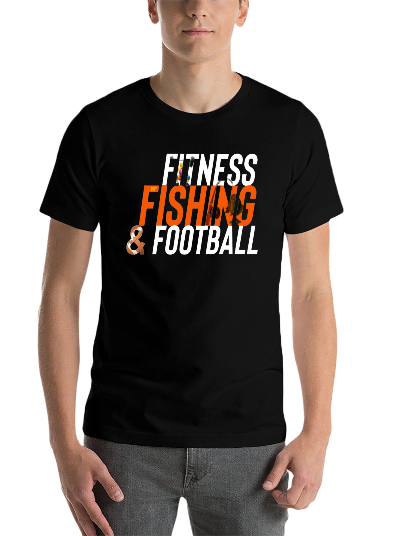 Black Fitness Fishing & Football Graphic Tee view 7