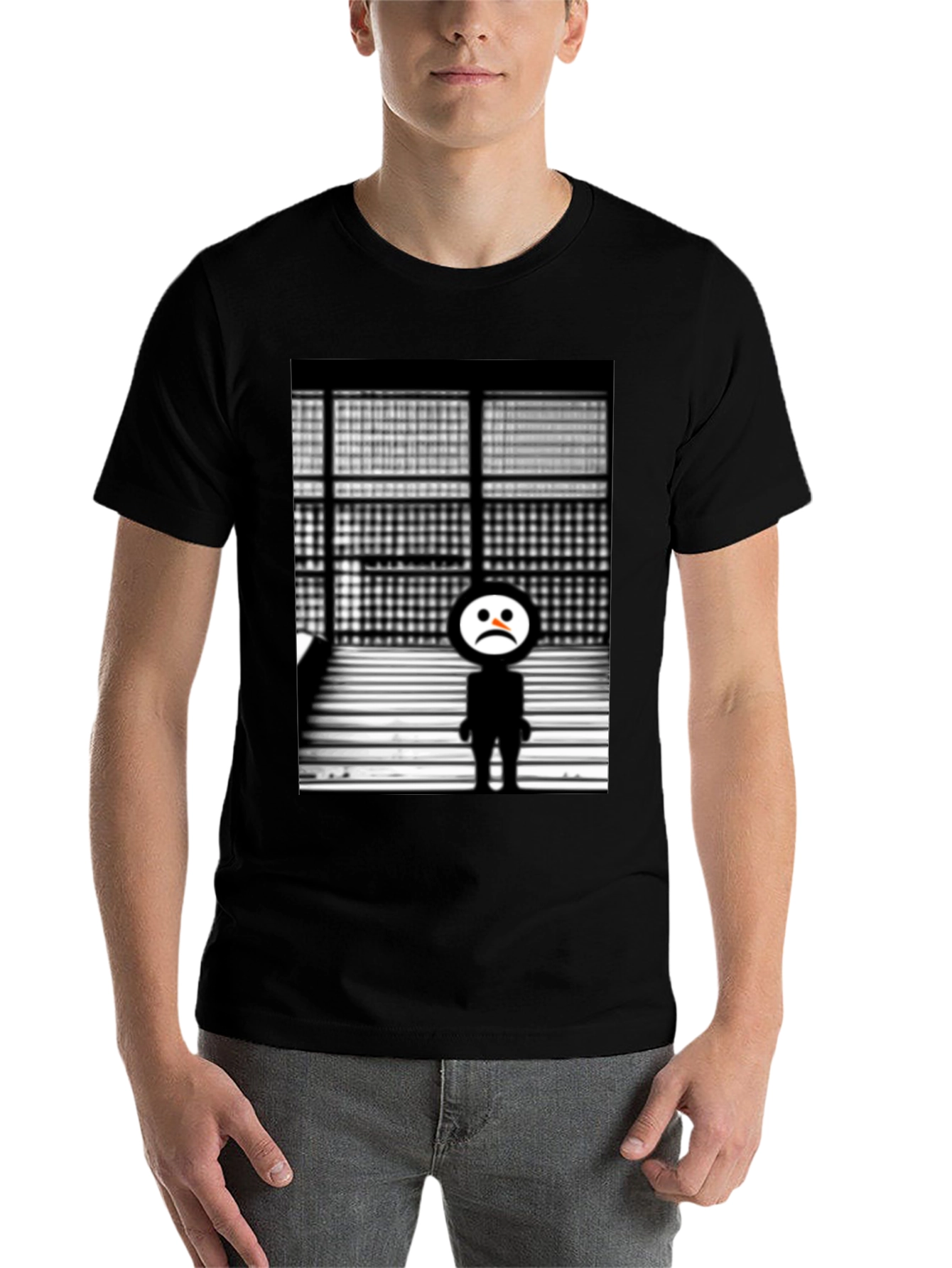 Black Sad Robot Graphic Black T-Shirt view 7