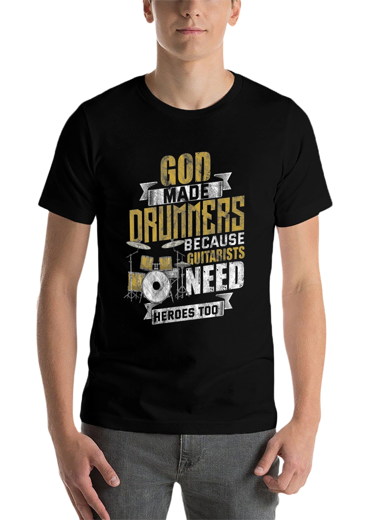 Black God Made Drummers T-Shirt - Musician Humor Tee view 7