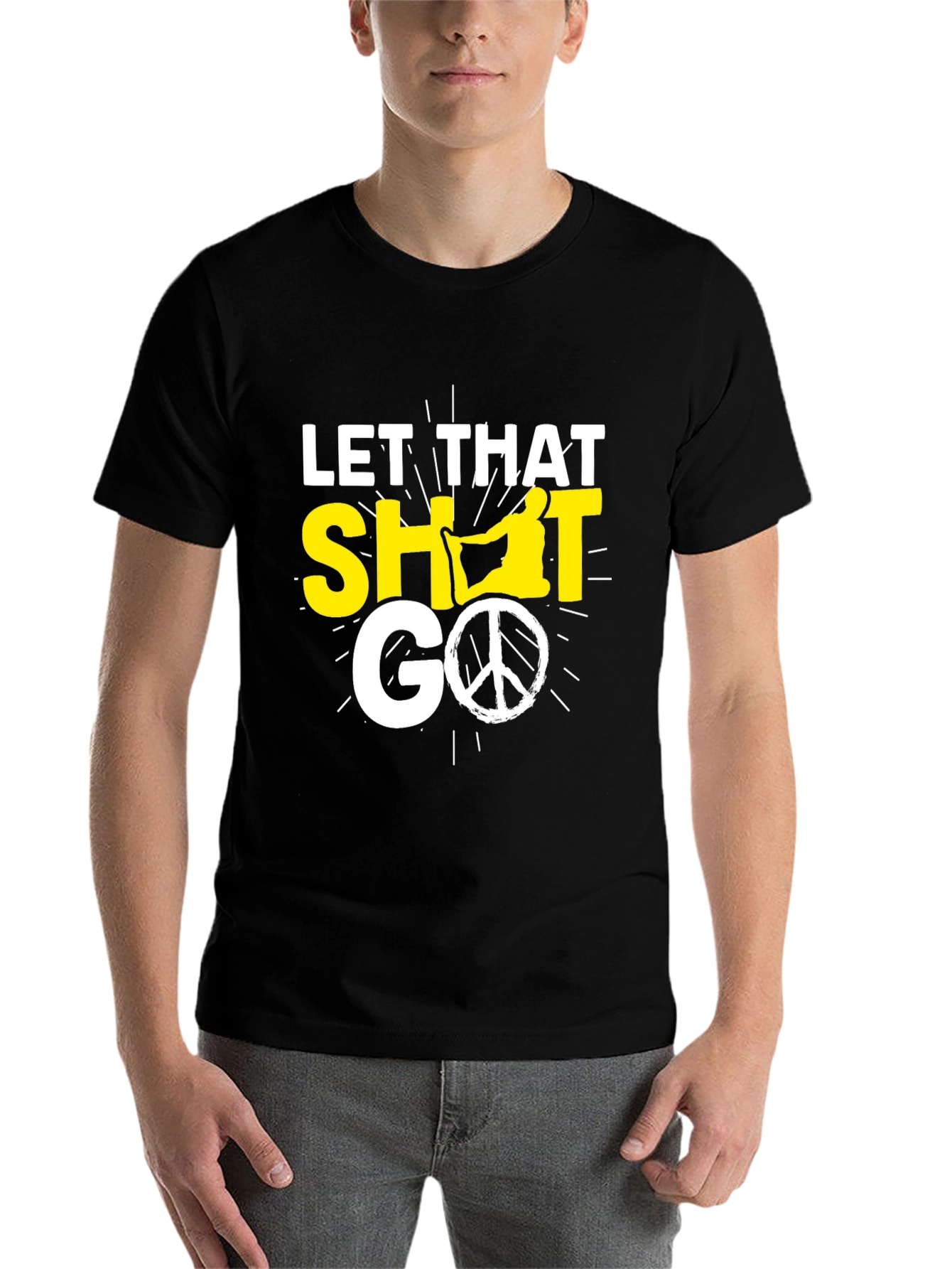 Black Let That Shit Go T-Shirt, Yoga & Peace Sign view 7