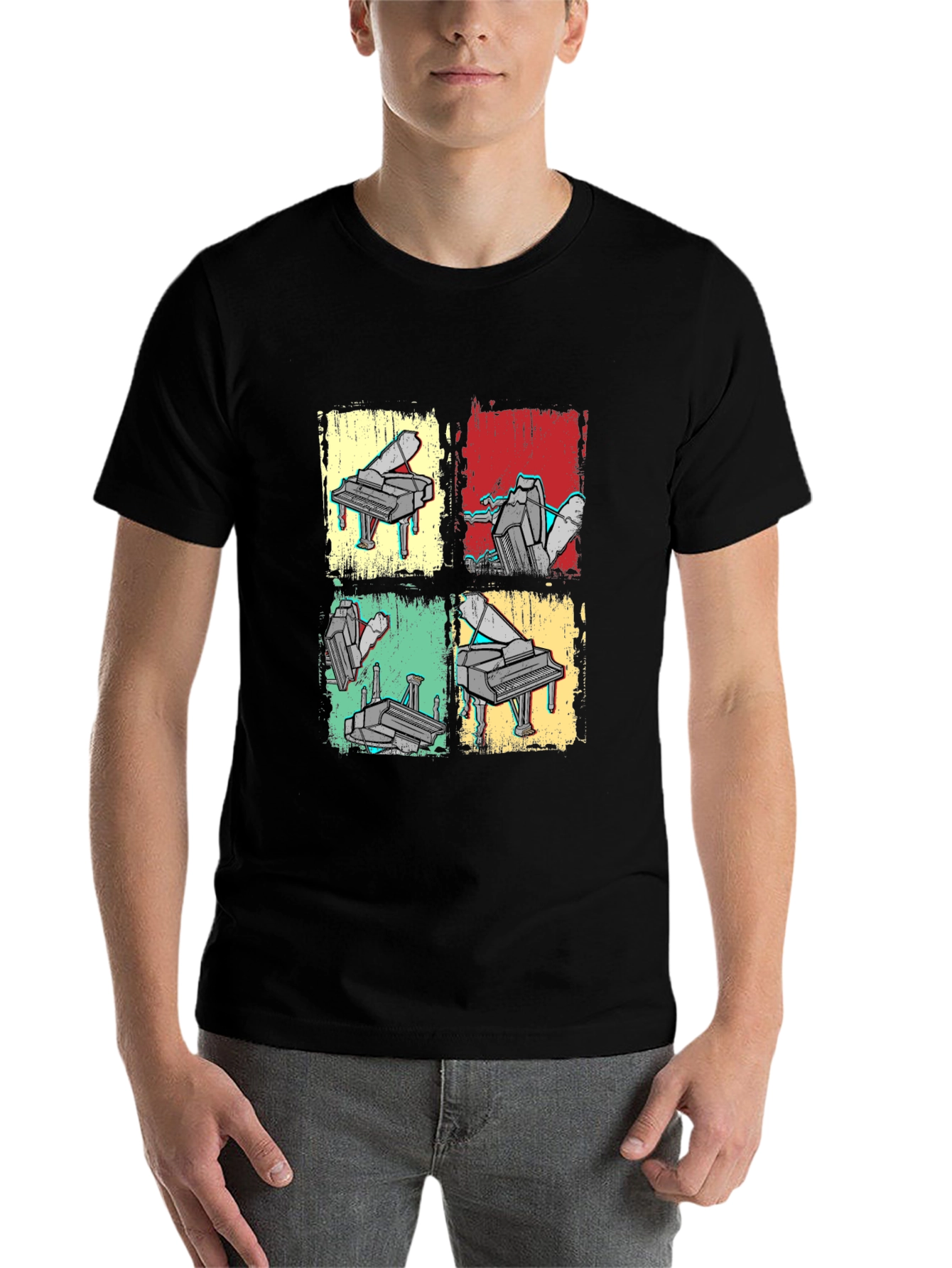 Black Retro Piano Art T-Shirt - Musical Graphic Tee view 7