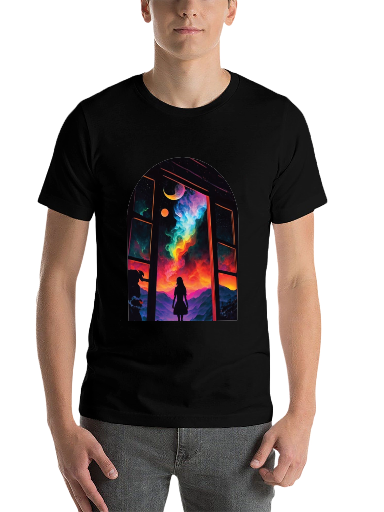 Black Cosmic Window Graphic Tee - Black Cotton Blend view 7