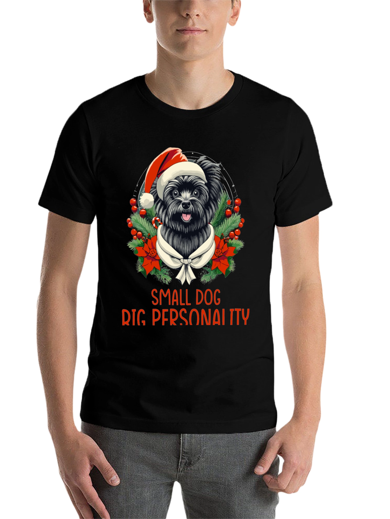 Black Small Dog Big Personality Christmas T-Shirt view 7
