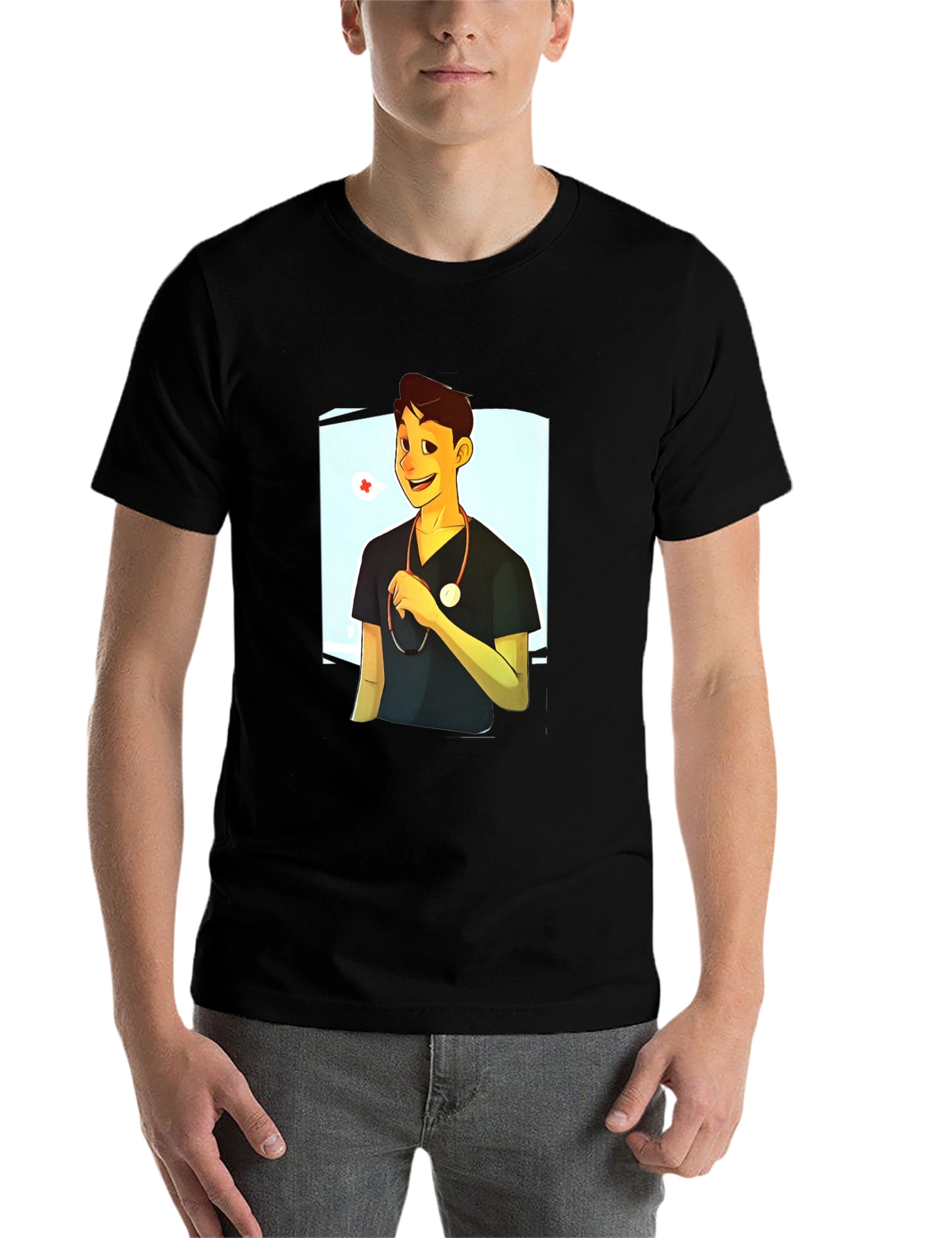Black Cartoon Doctor Graphic Black T-Shirt view 7