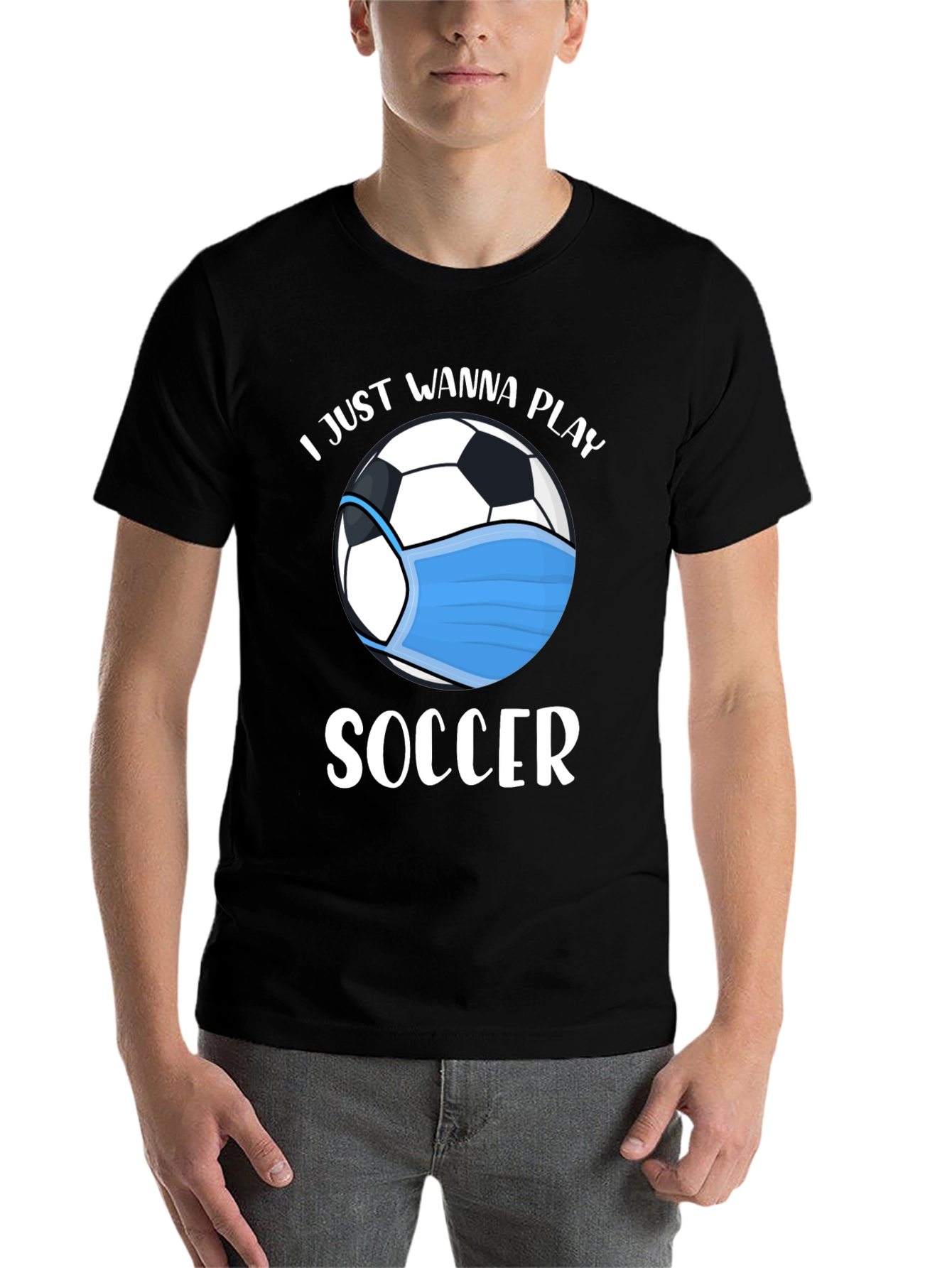 Black Soccer Fan T-Shirt: I Just Wanna Play view 7