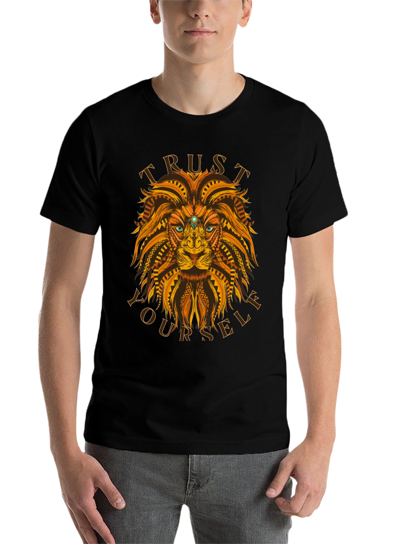 Black Trust Yourself Lion Graphic Tee view 7