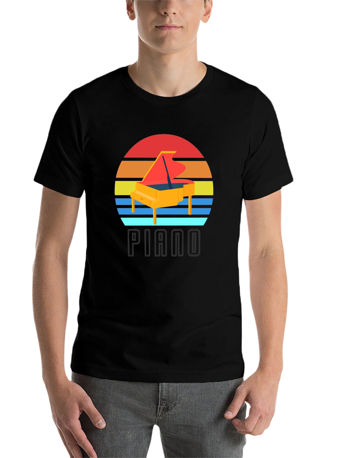 Black Piano Sunset Graphic T-Shirt view 7