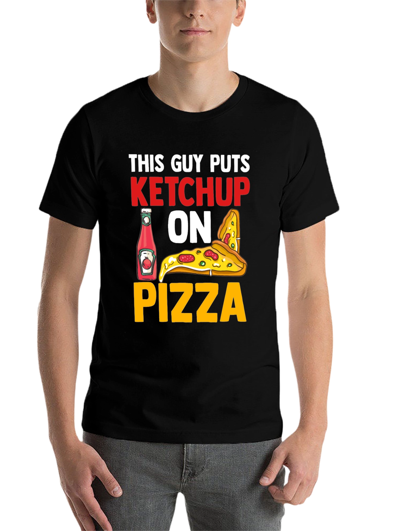 Black Ketchup on Pizza Graphic T-Shirt - Funny Foodie Tee view 7