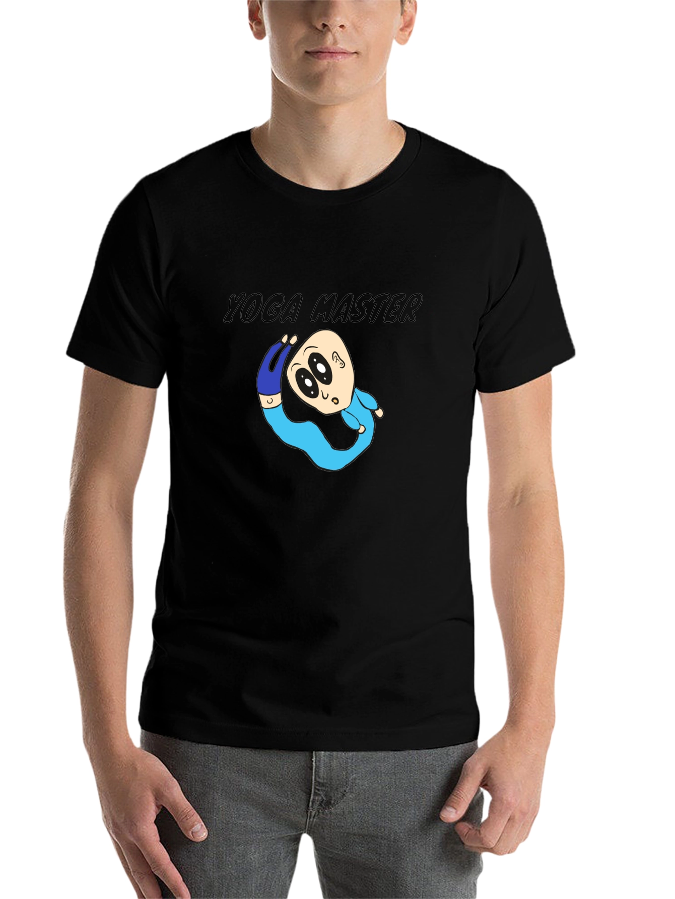 Black Yoga Master Cartoon Black T-Shirt view 7