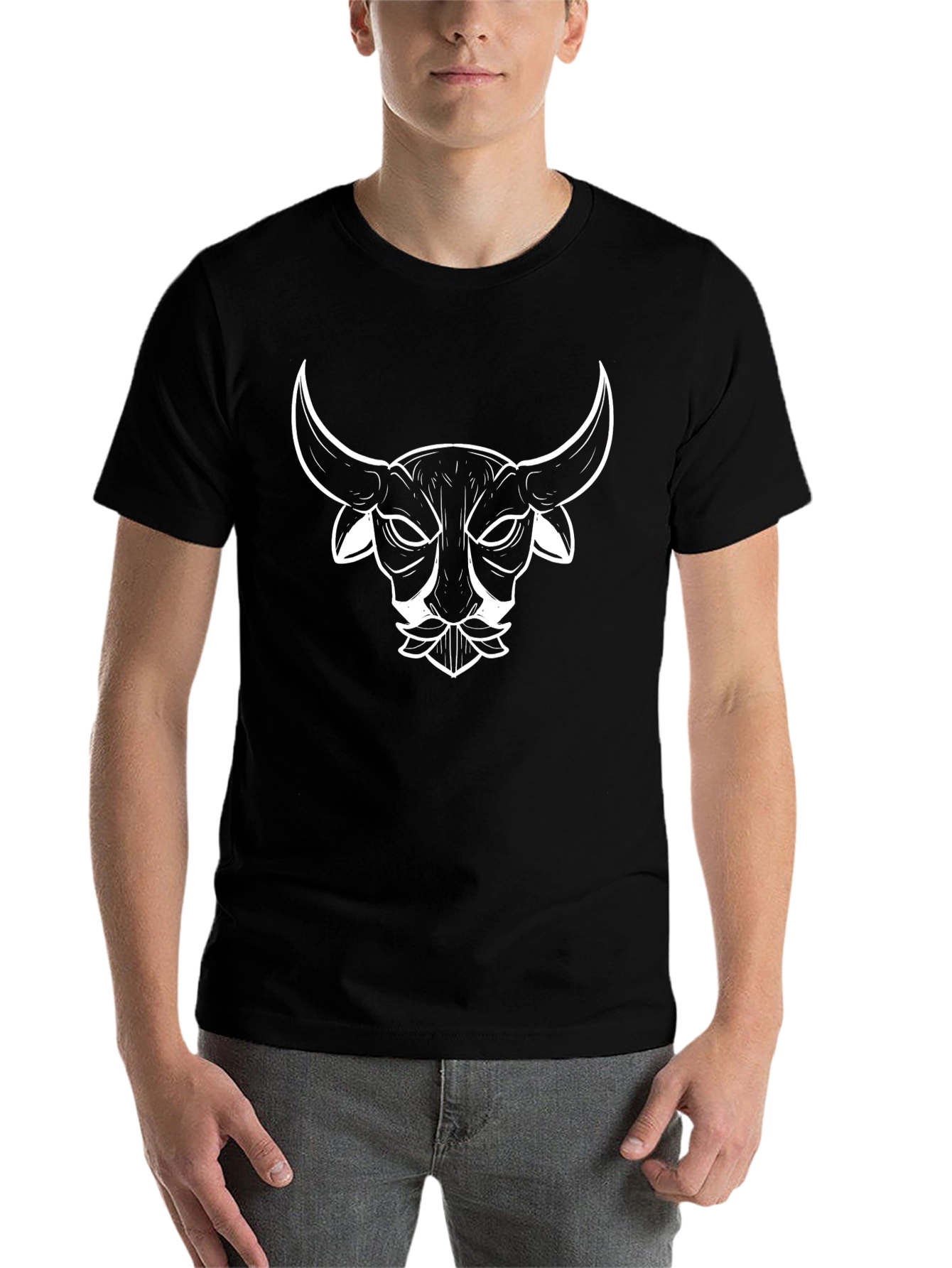 Black Bull Head Graphic Tee - Black Cotton T-Shirt view 7