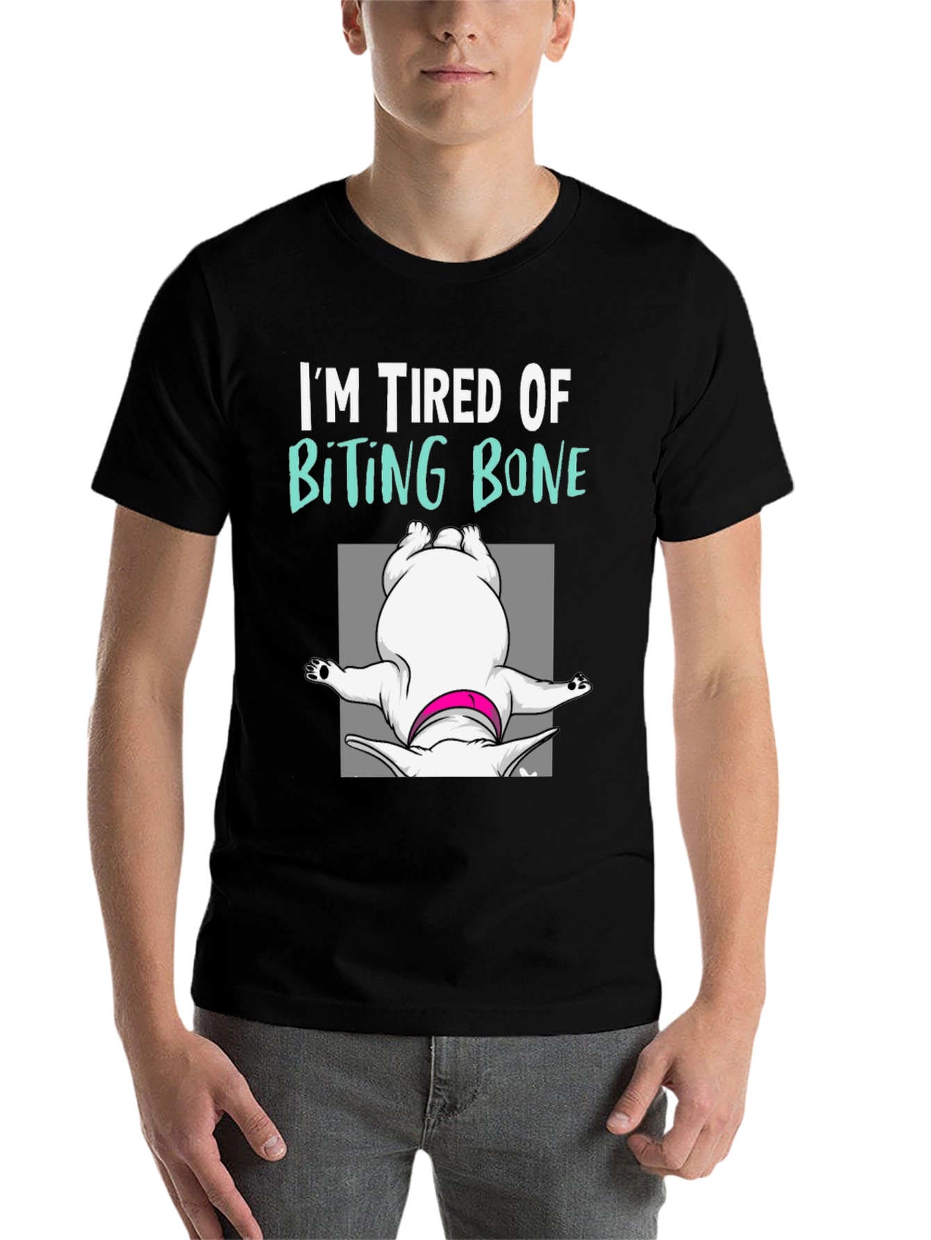 Black Tired of Biting Bone T-Shirt Funny Dog Graphic Tee view 7