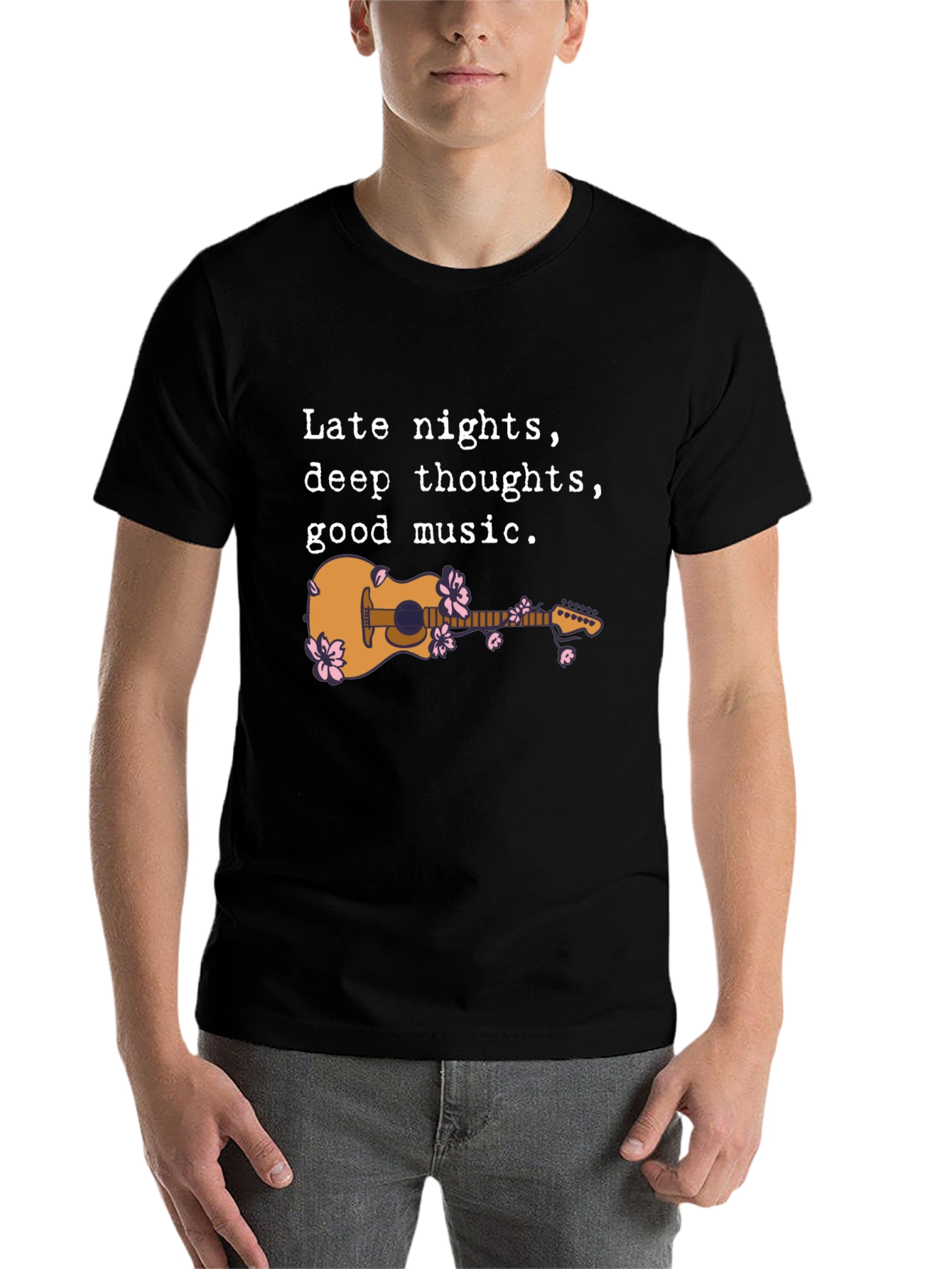 Black Late Night Guitar Graphic Tee - Black view 7
