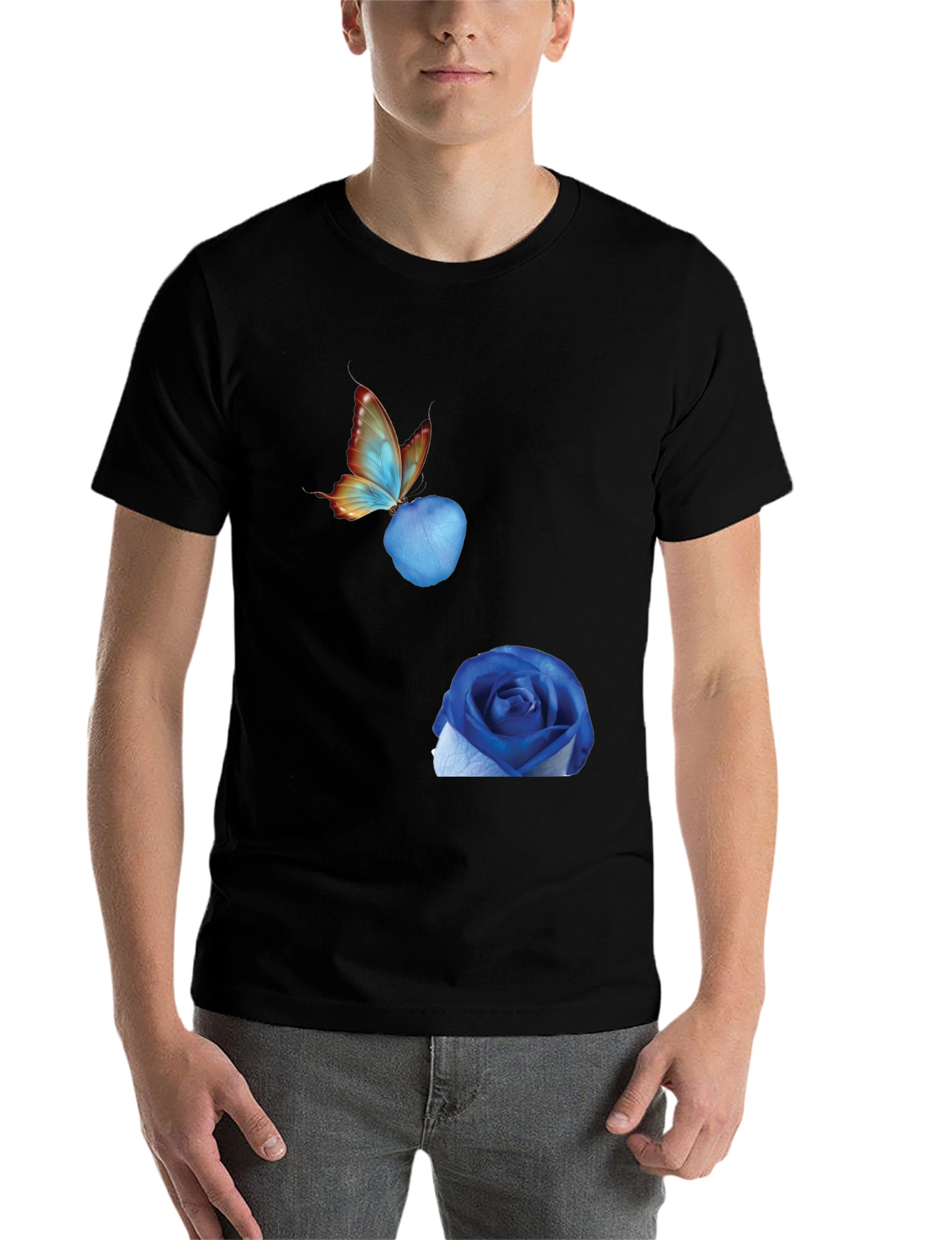 Black Butterfly & Blue Rose Graphic Tee view 7