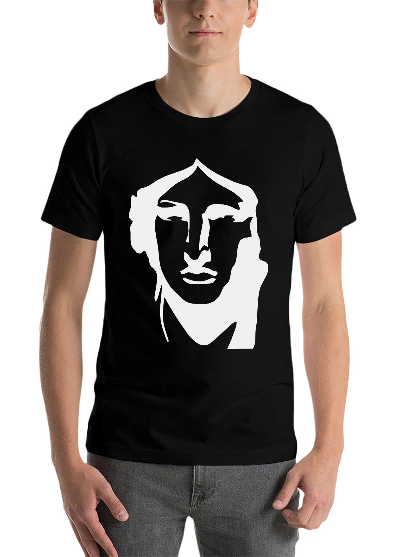Black Abstract Face Graphic Tee - Modern Unisex T-Shirt view 7