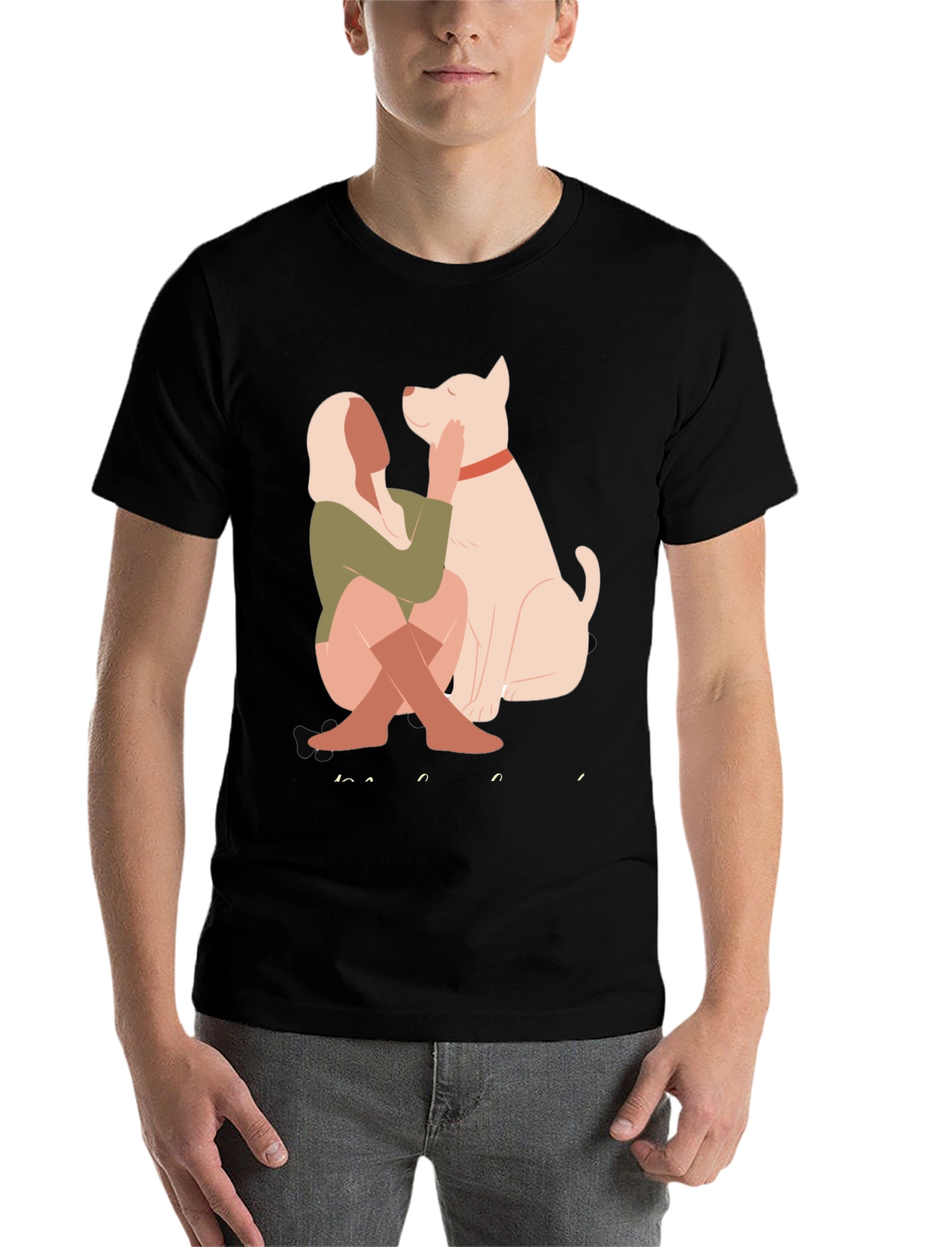 Black Stylish Graphic Tee - Dog & Woman view 7