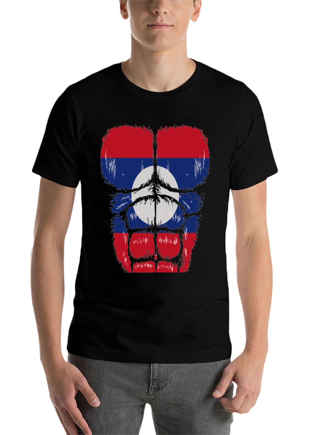 Black Laos Flag Gorilla Bodybuilder T-Shirt view 7