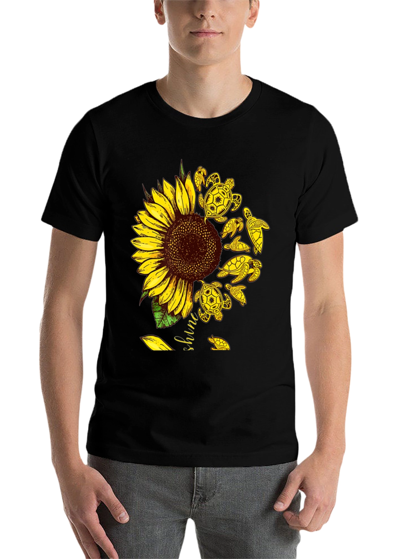 Black Sunflower Turtle Graphic Tee - Unisex view 7