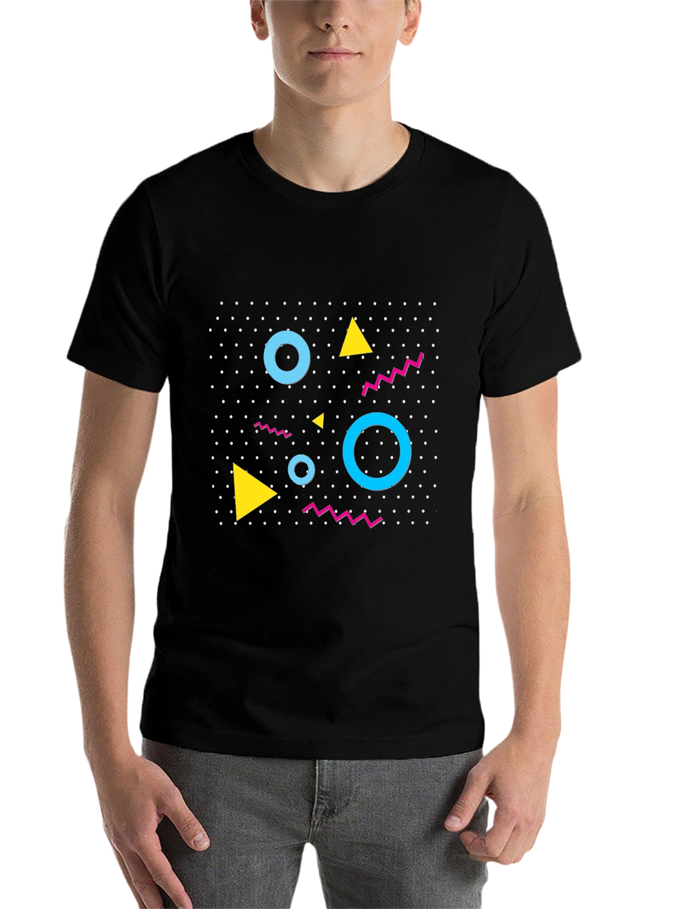 Black Retro Geometric Pattern Black T-Shirt view 7