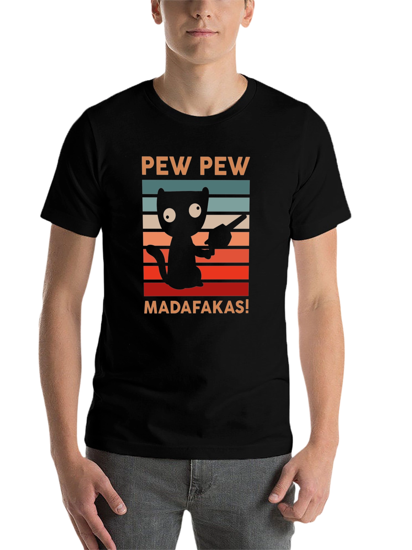 Black Pew Pew Madafakas Cat T-Shirt view 7