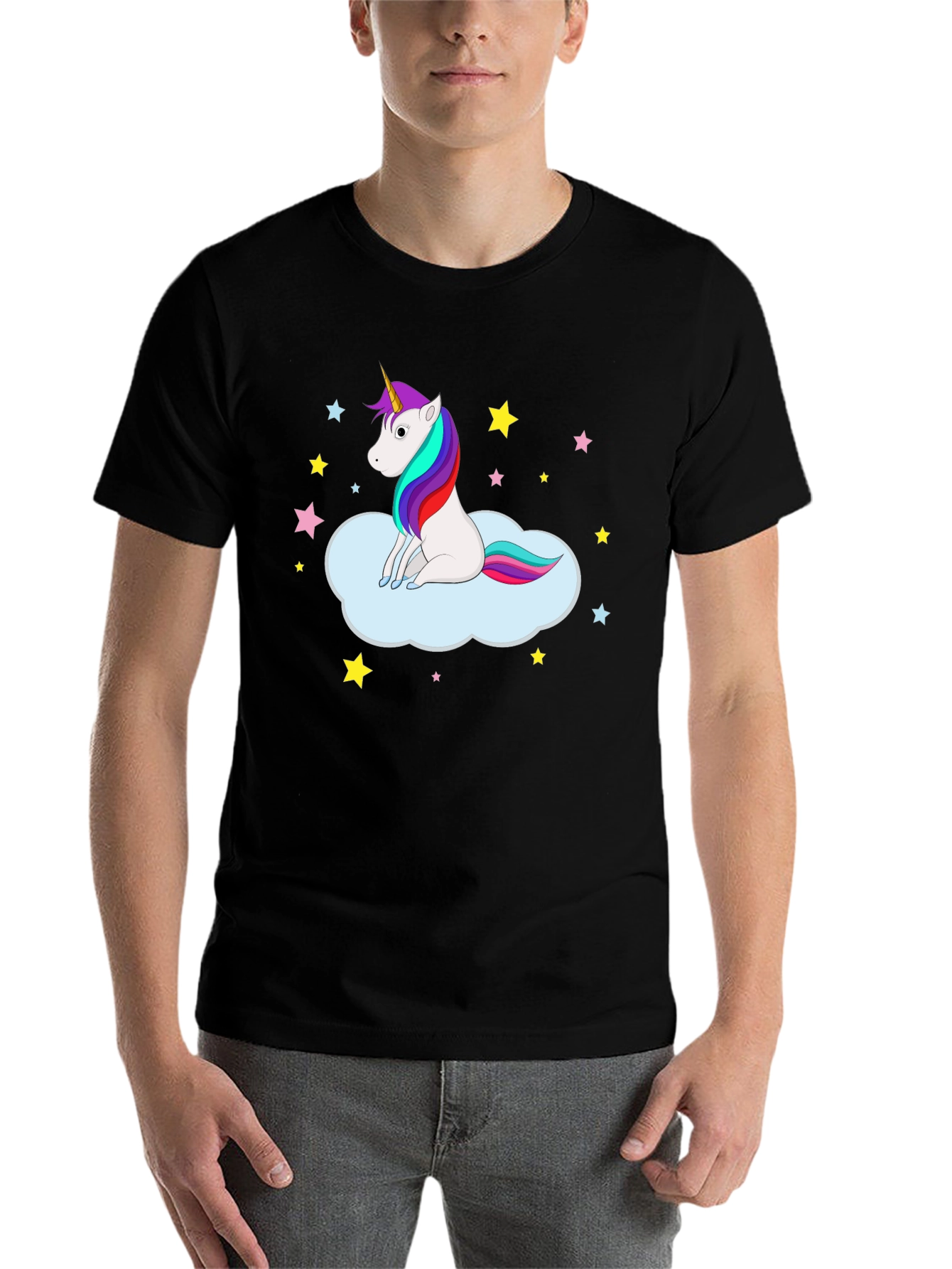 Black Unicorn Cloud Tee - Fun Graphic Print Shirt view 7