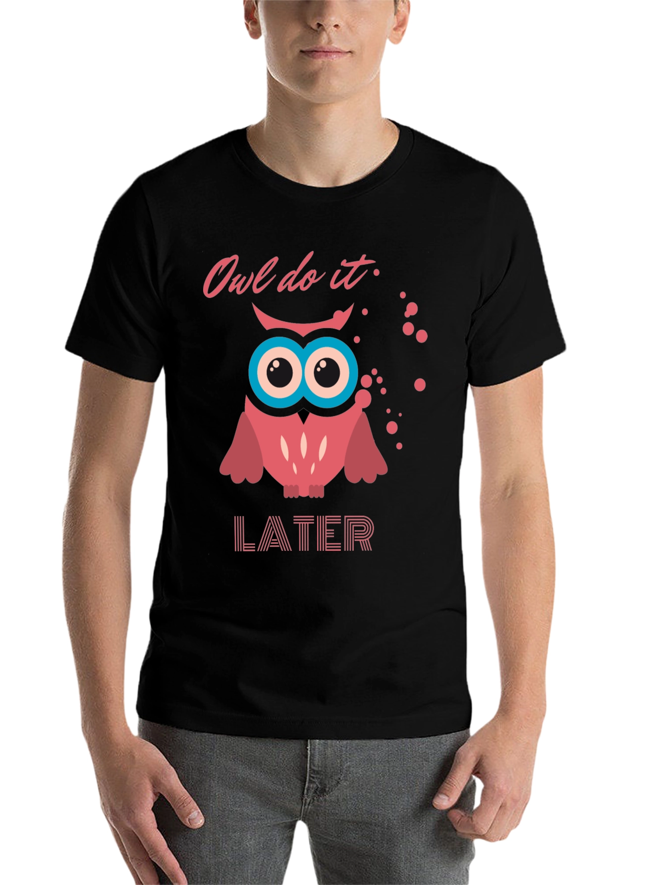 Black Owl Do It Later T-Shirt - Funny Graphic Tee view 7