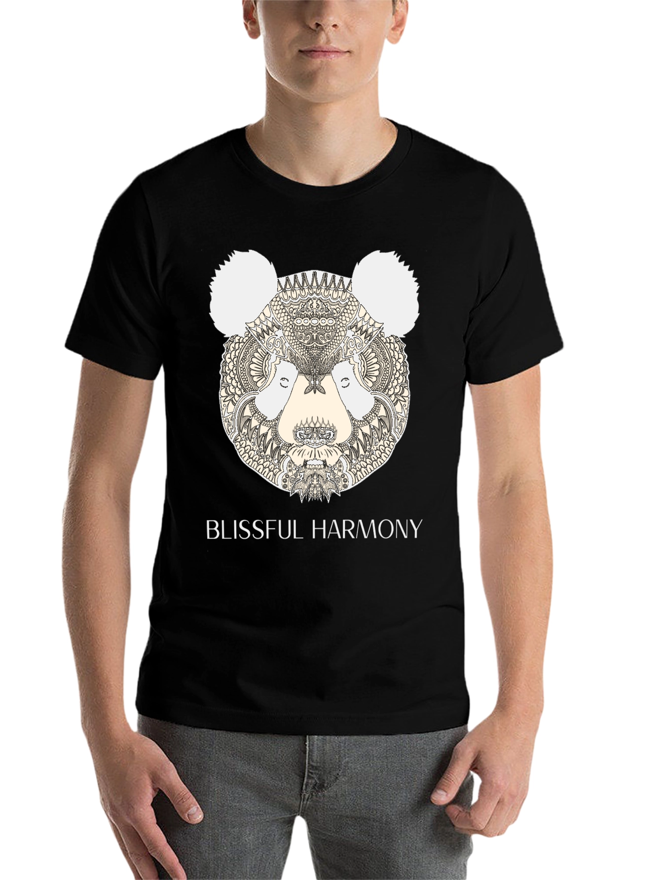 Black Blissful Harmony Panda Graphic Tee - Men's Black T-Shirt view 7