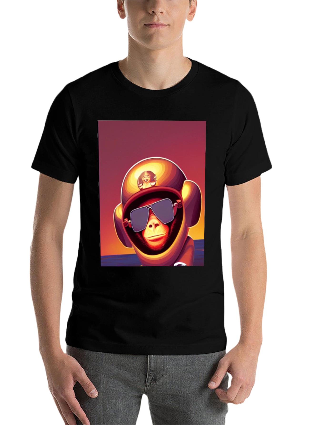 Black Monkey Astronaut T-Shirt - Retro Style Graphic Tee view 7