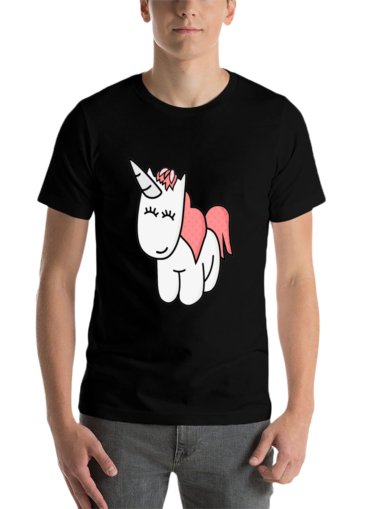 Black Cute Unicorn Graphic Black T-Shirt view 7