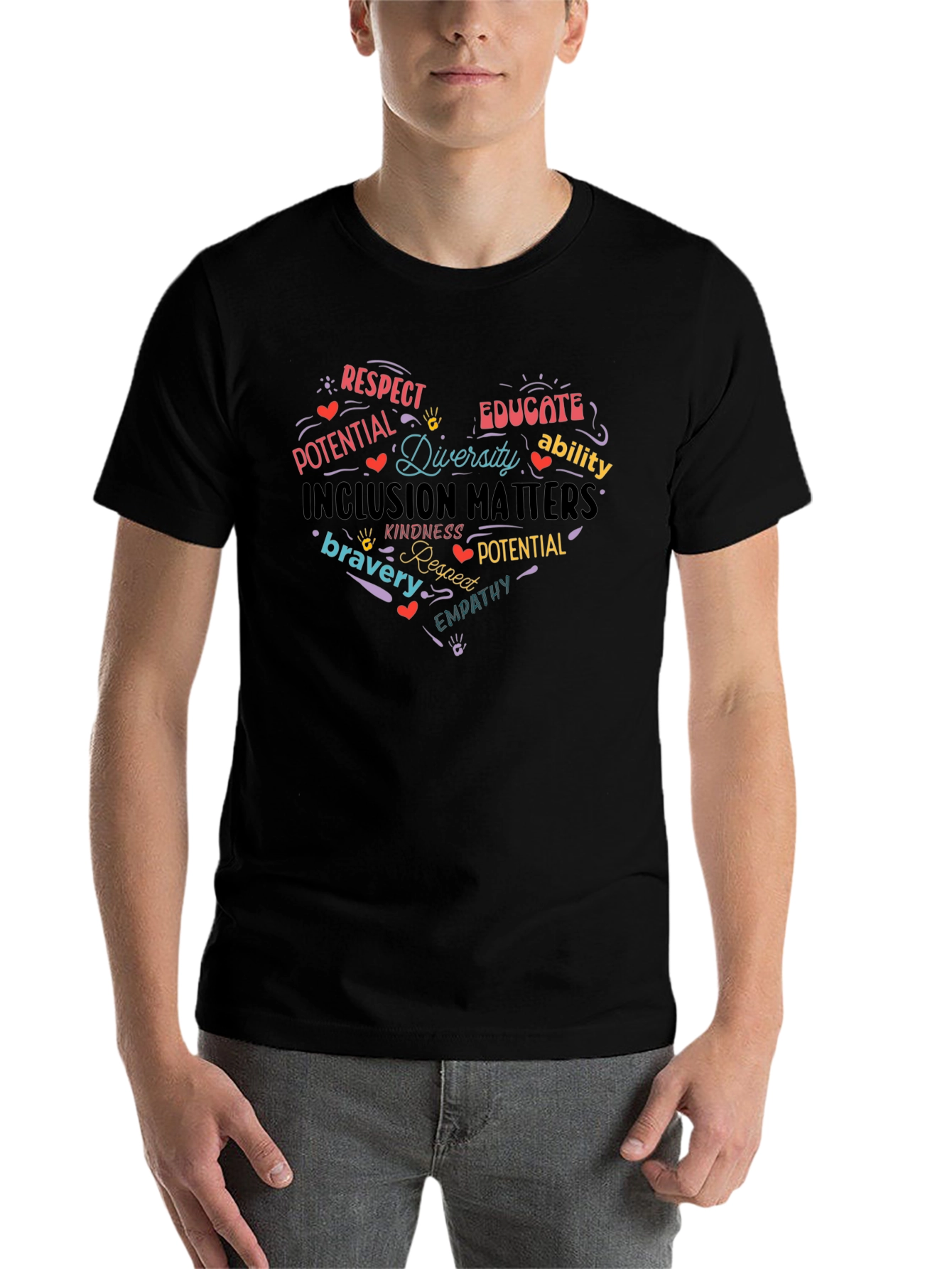 Black Inclusion Matters Heart T-Shirt - Respect, Diversity, Empathy view 7