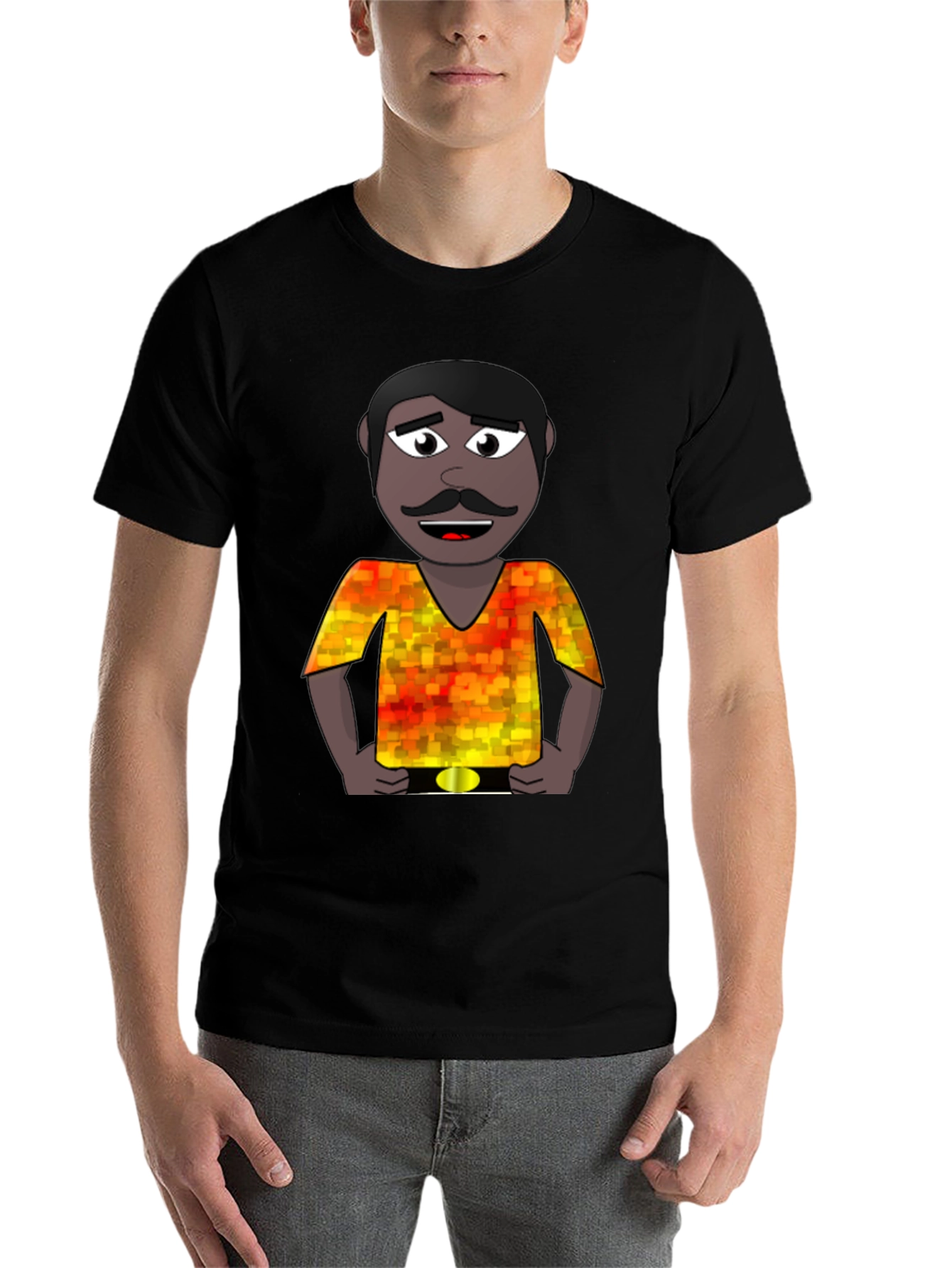 Black Cartoon Man Graphic Print T-Shirt view 7
