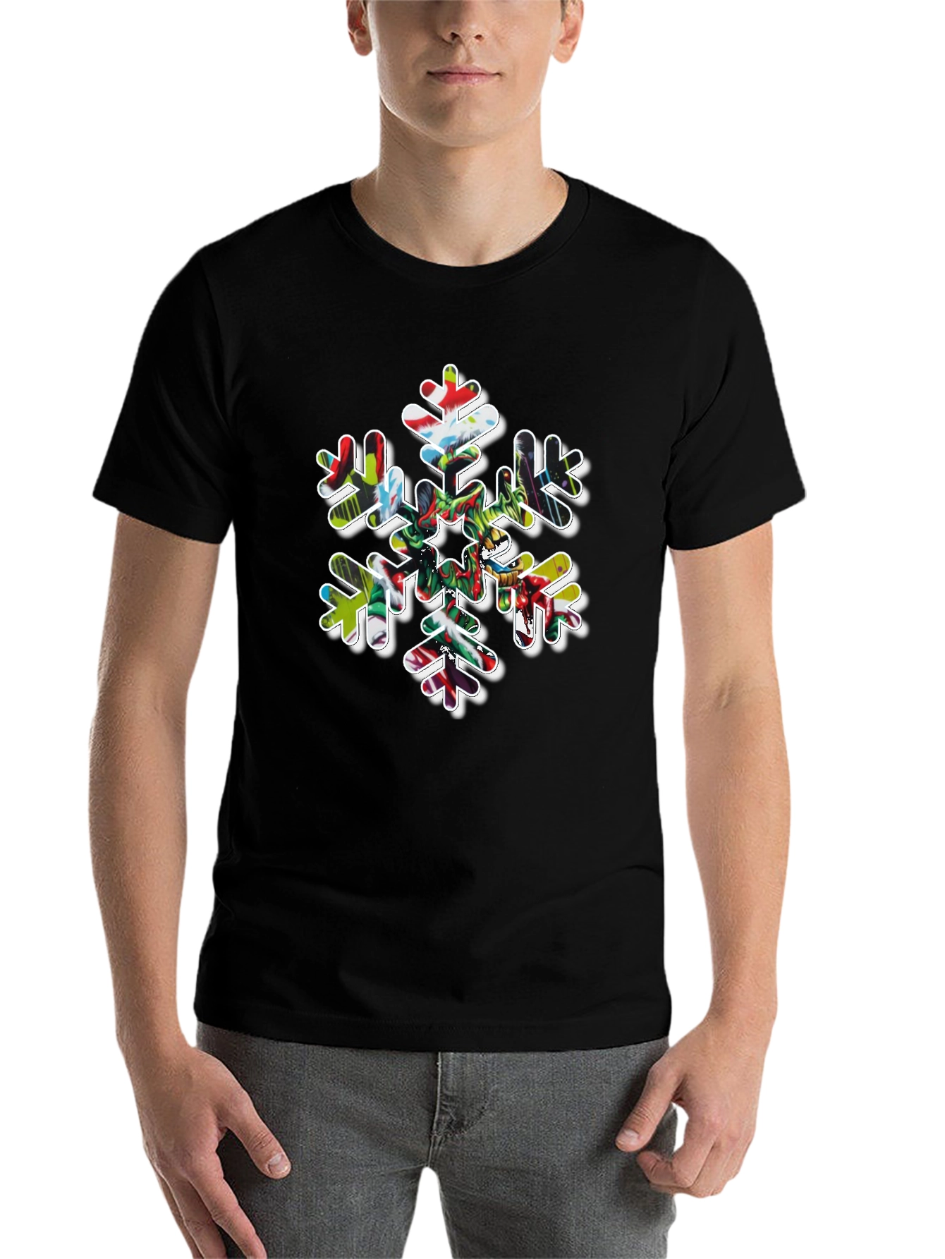 Black Festive Snowflake Graphic Tee view 7