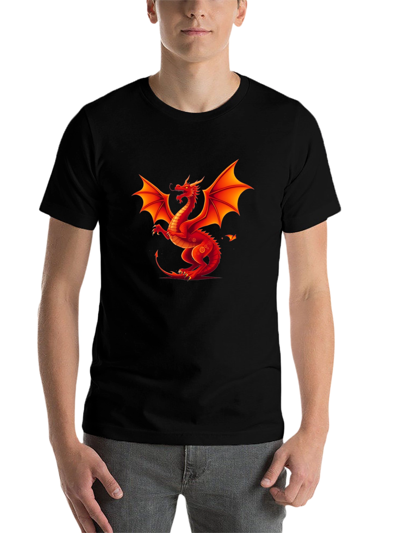 Black Fiery Dragon Graphic Tee - Black Cotton Shirt view 7