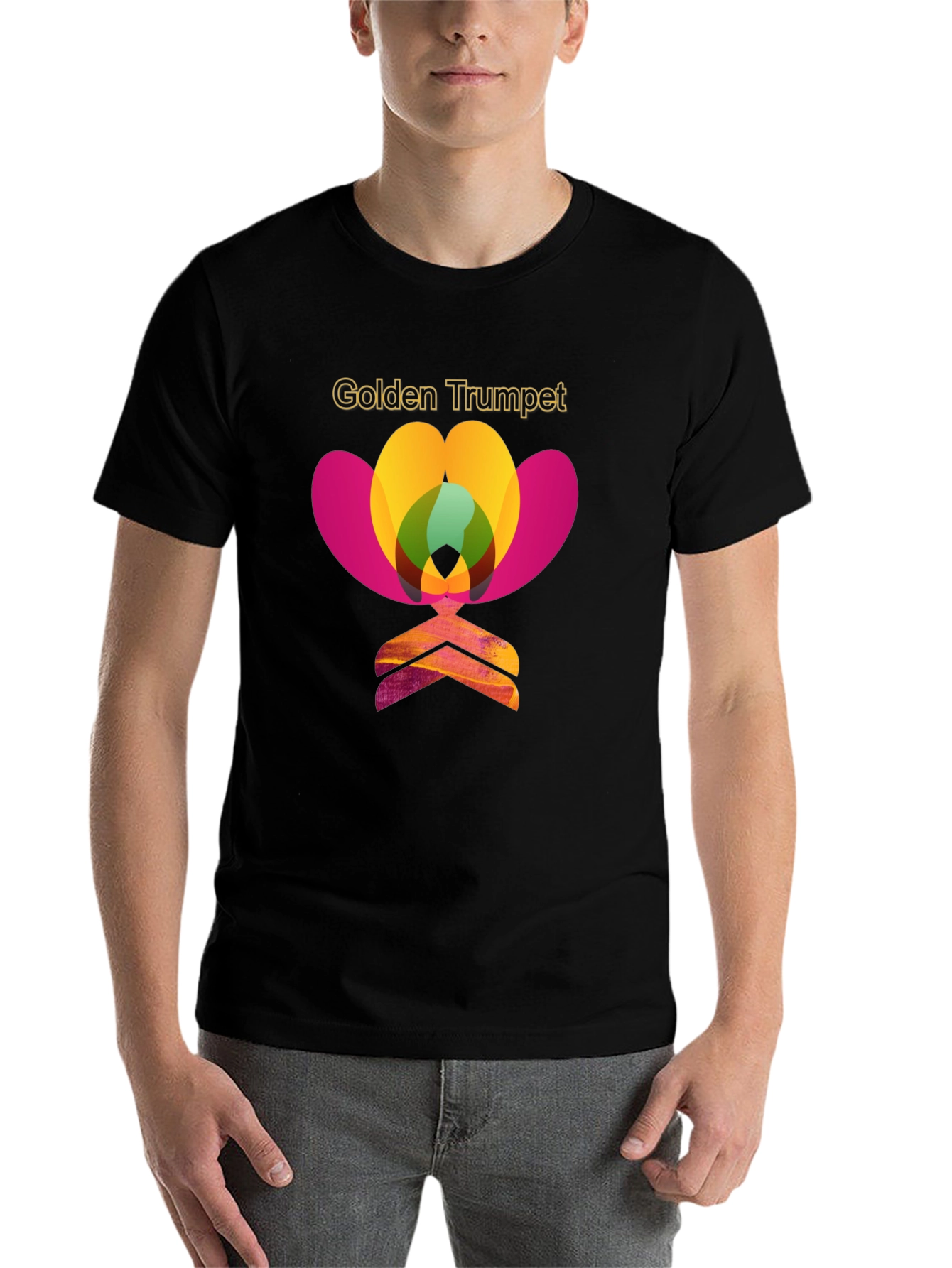 Black Golden Trumpet Graphic Print T-Shirt view 7