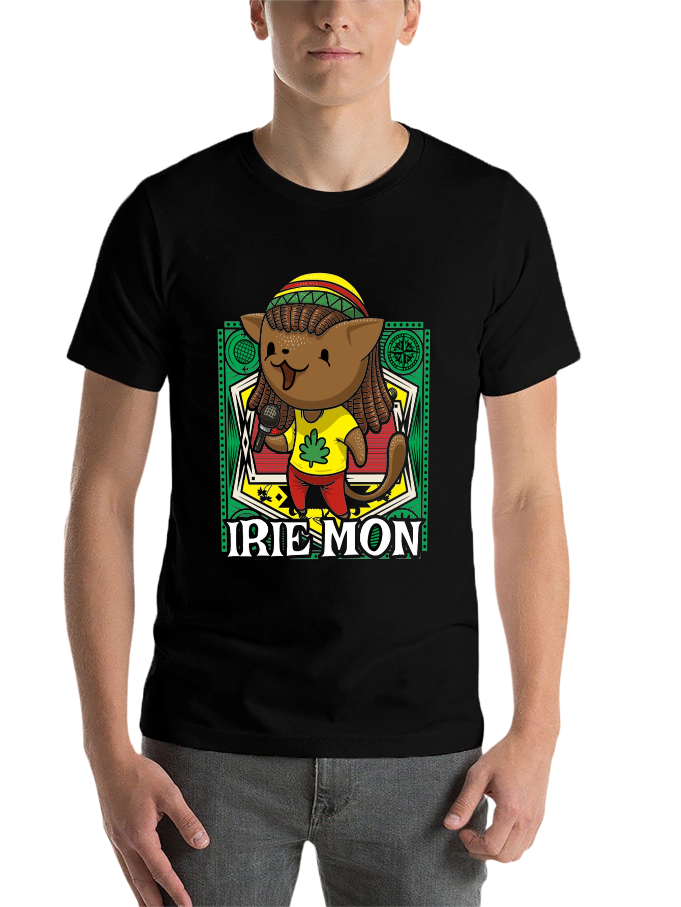 Black Irie Mon Jamaican Cat Graphic T-Shirt view 7