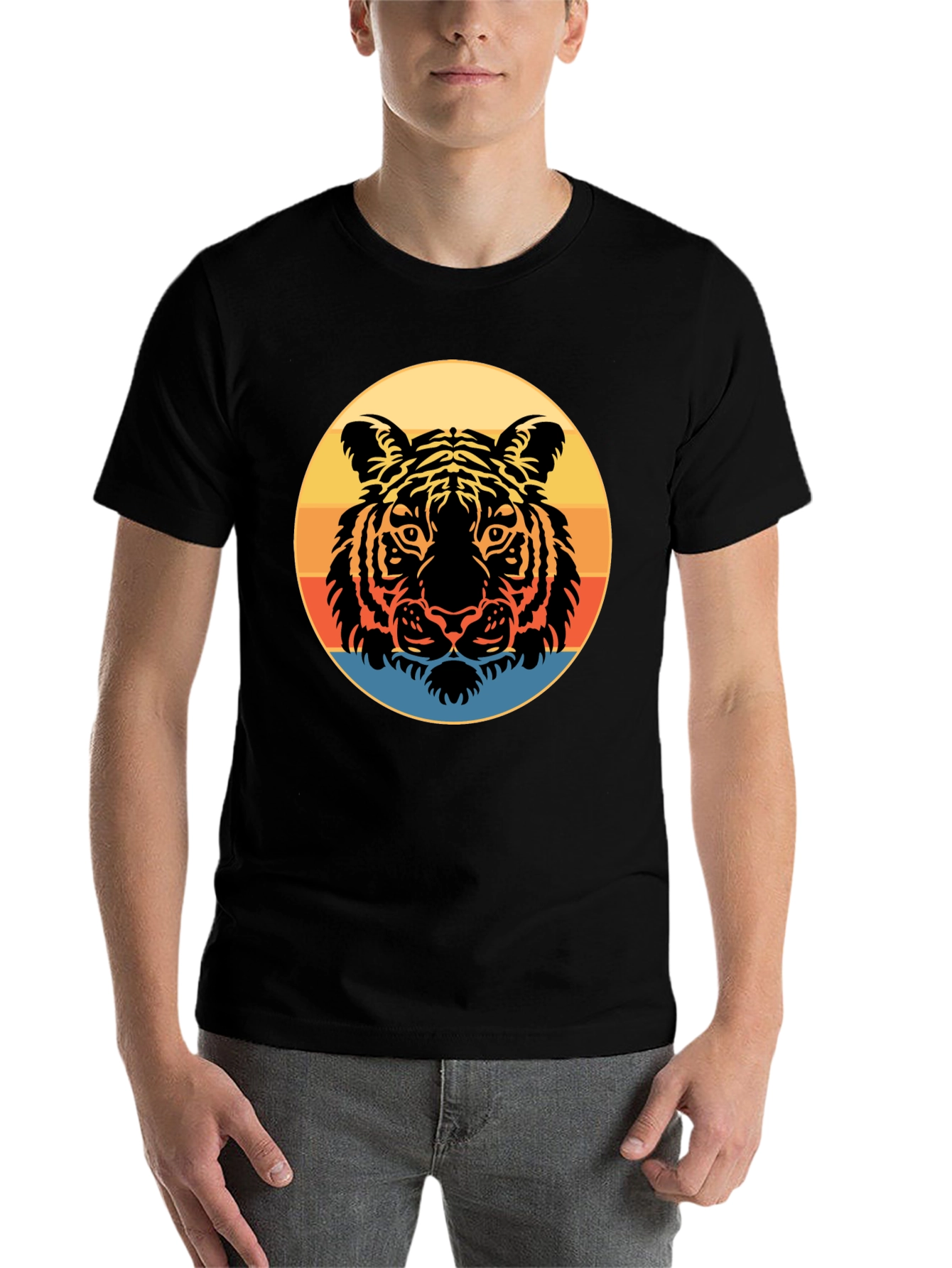Black Retro Tiger Graphic Tee - Stylish Men's Black T-Shirt view 7