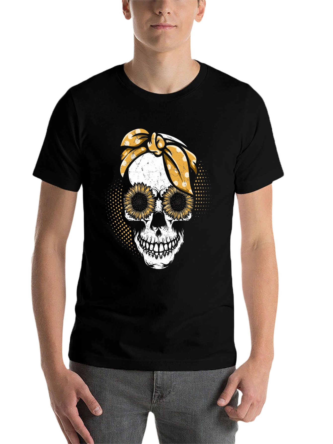 Black Sunflower Skull Graphic T-Shirt view 7