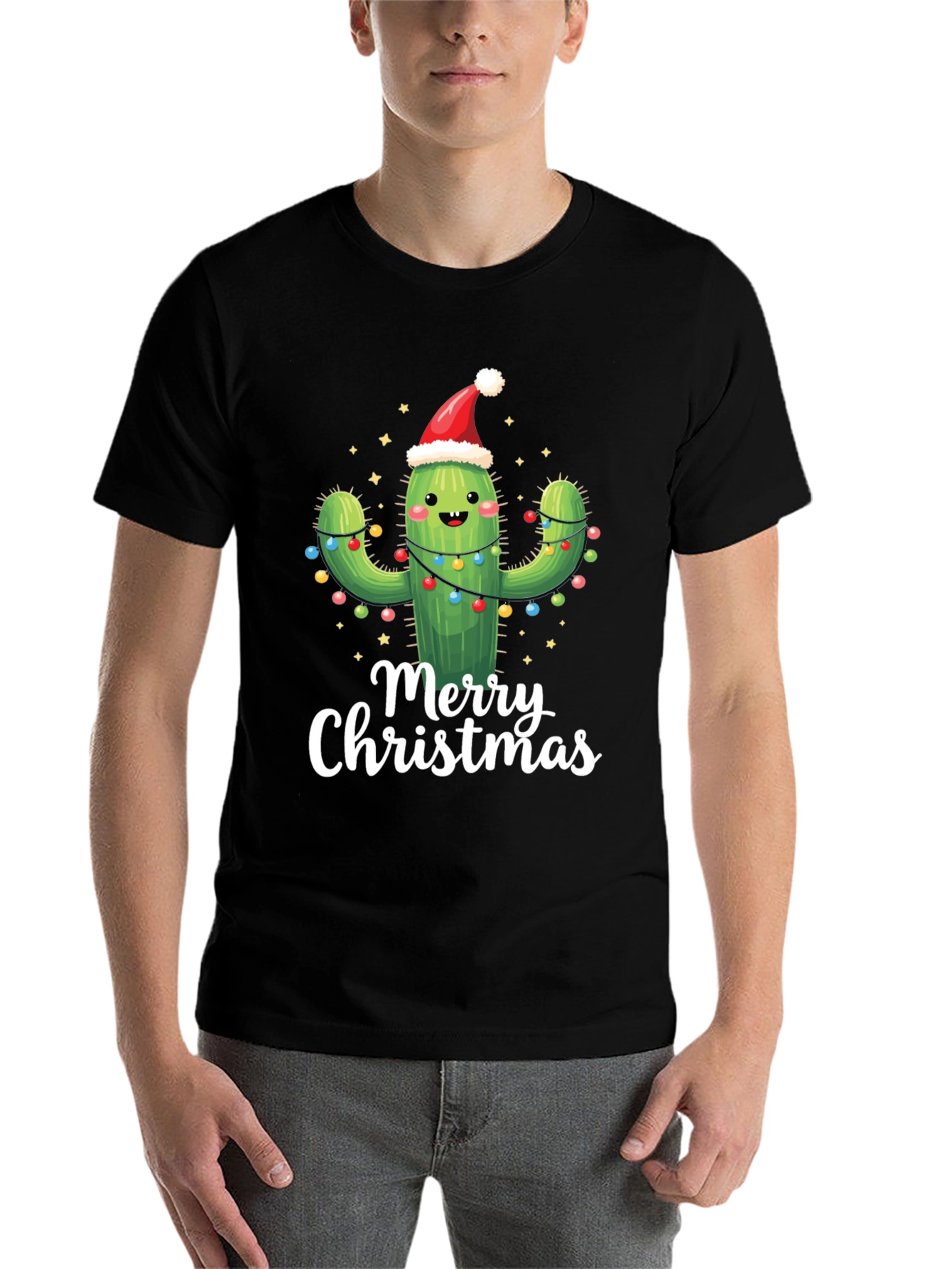 Black Merry Christmas Cactus T-Shirt view 7