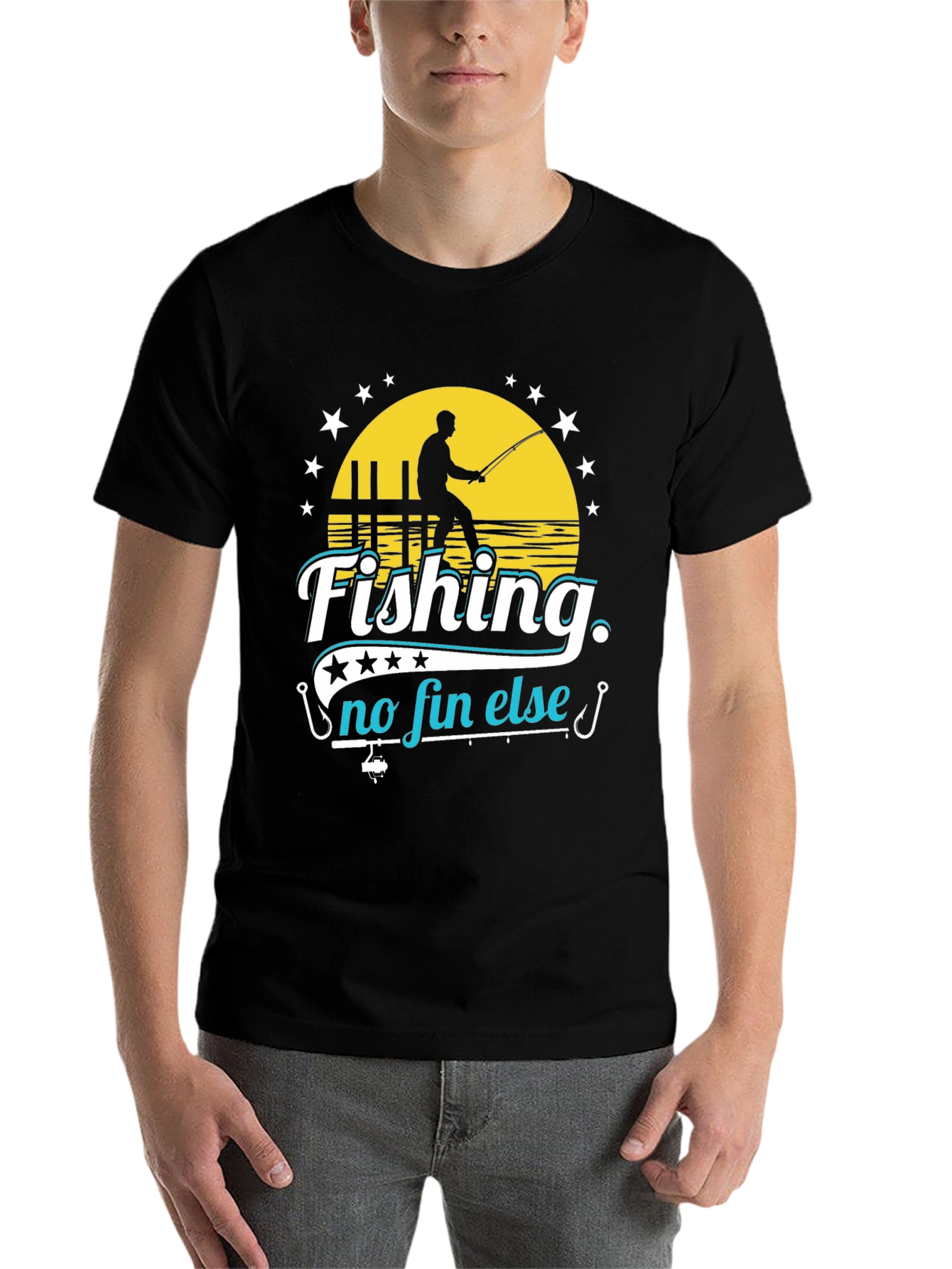 Black Fishing No Fin Else Black T-Shirt view 7