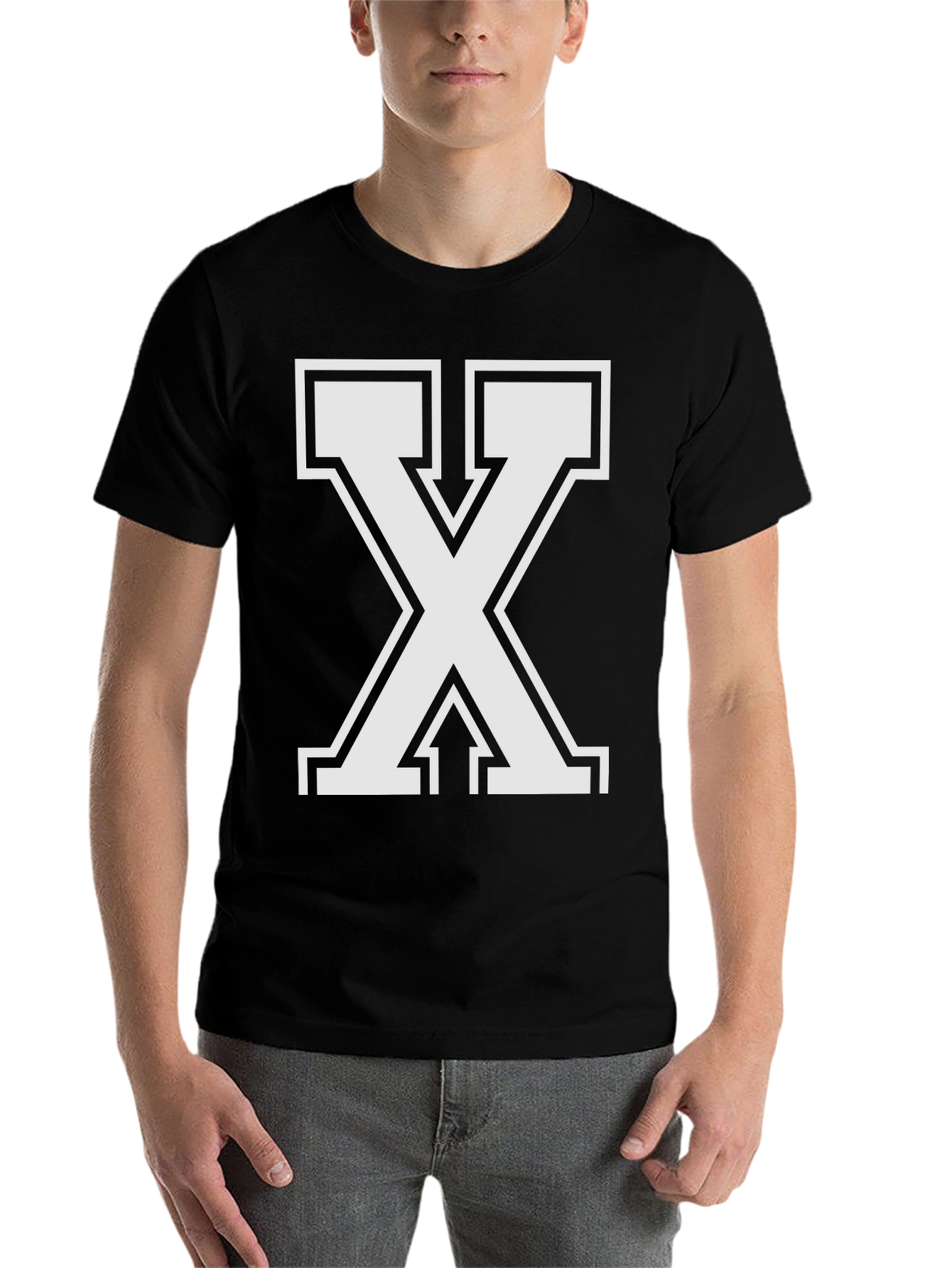 Black Bold Letter X Graphic Tee - Black Cotton Blend view 7