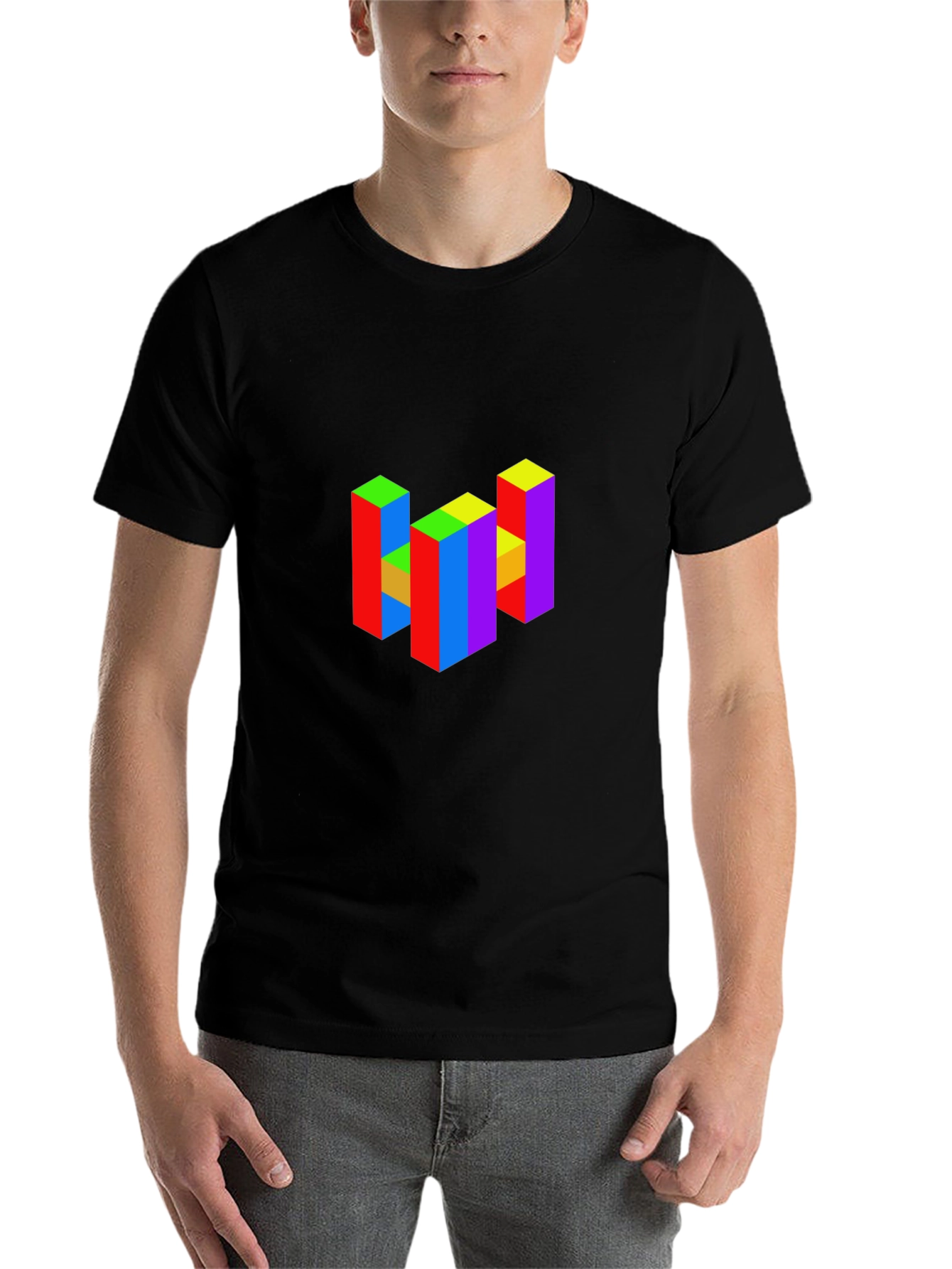 Black Colorful 3D Block Graphic T-Shirt view 7