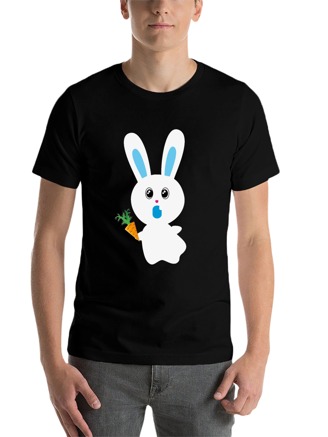Bunny with Carrot Graphic Tee - Black Cotton T-Shirt - 7