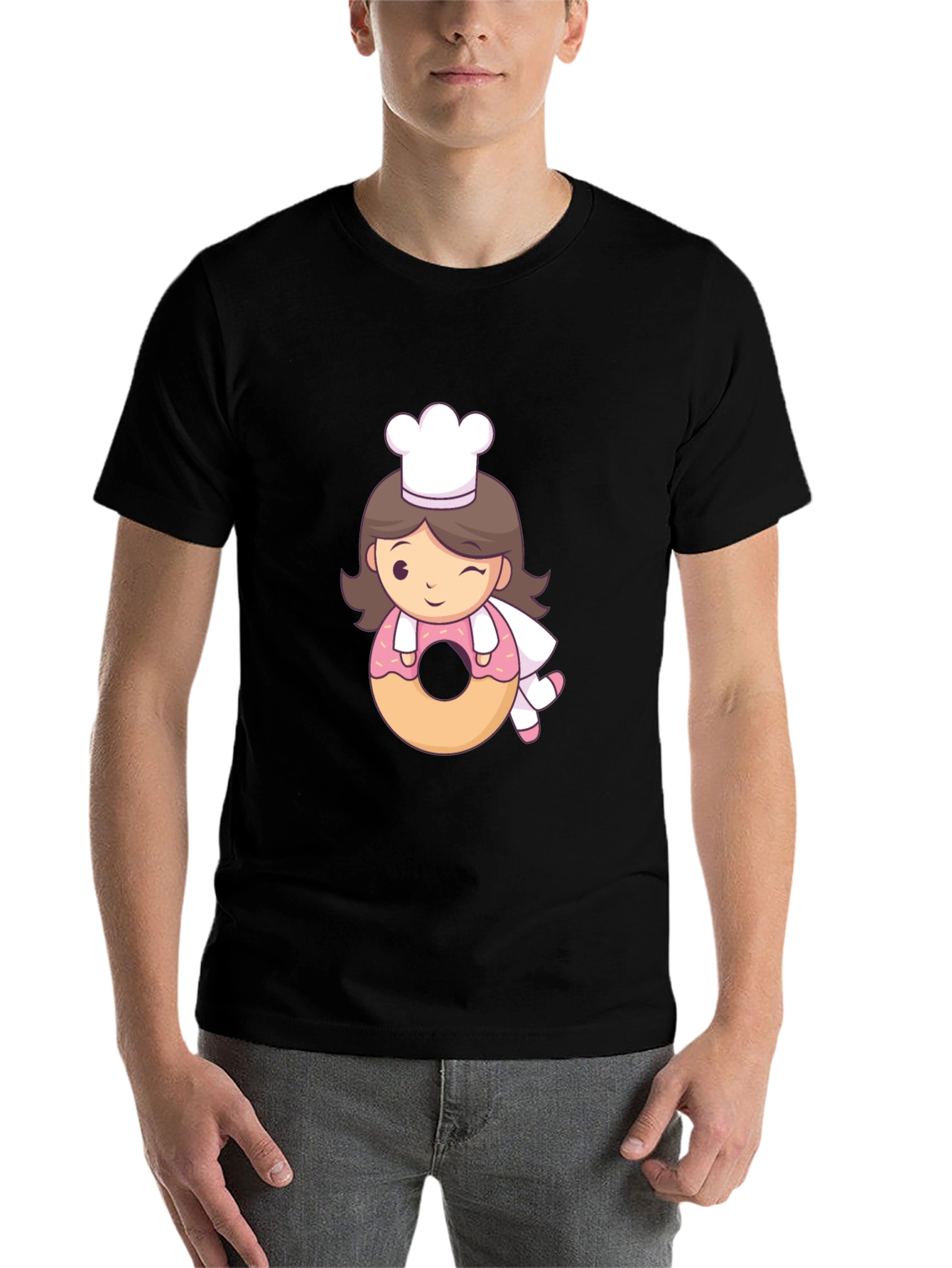 Black Chef Donut T-Shirt - Cute Cartoon Style! view 7