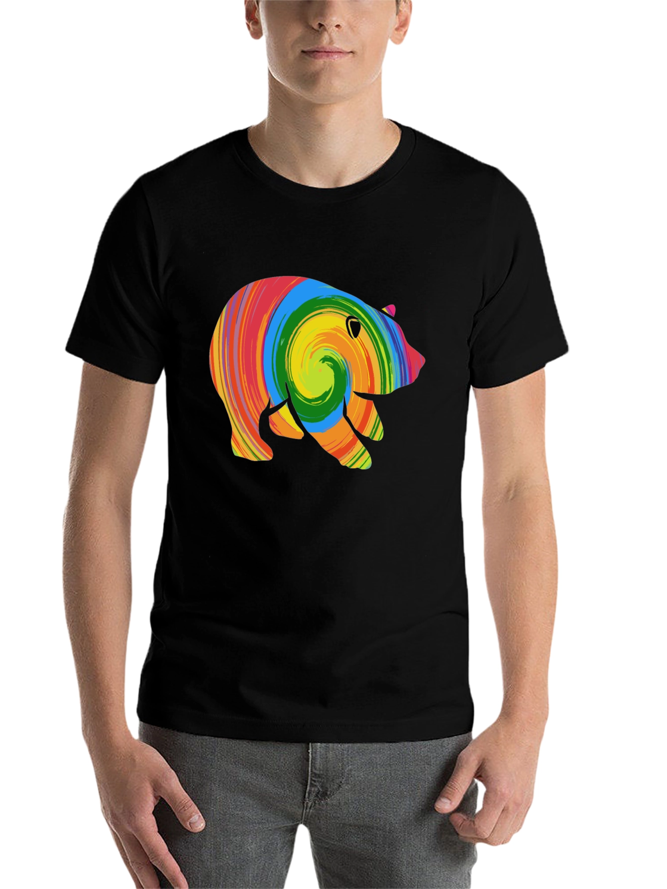 Black Colorful Swirl Bear Graphic T-Shirt view 7