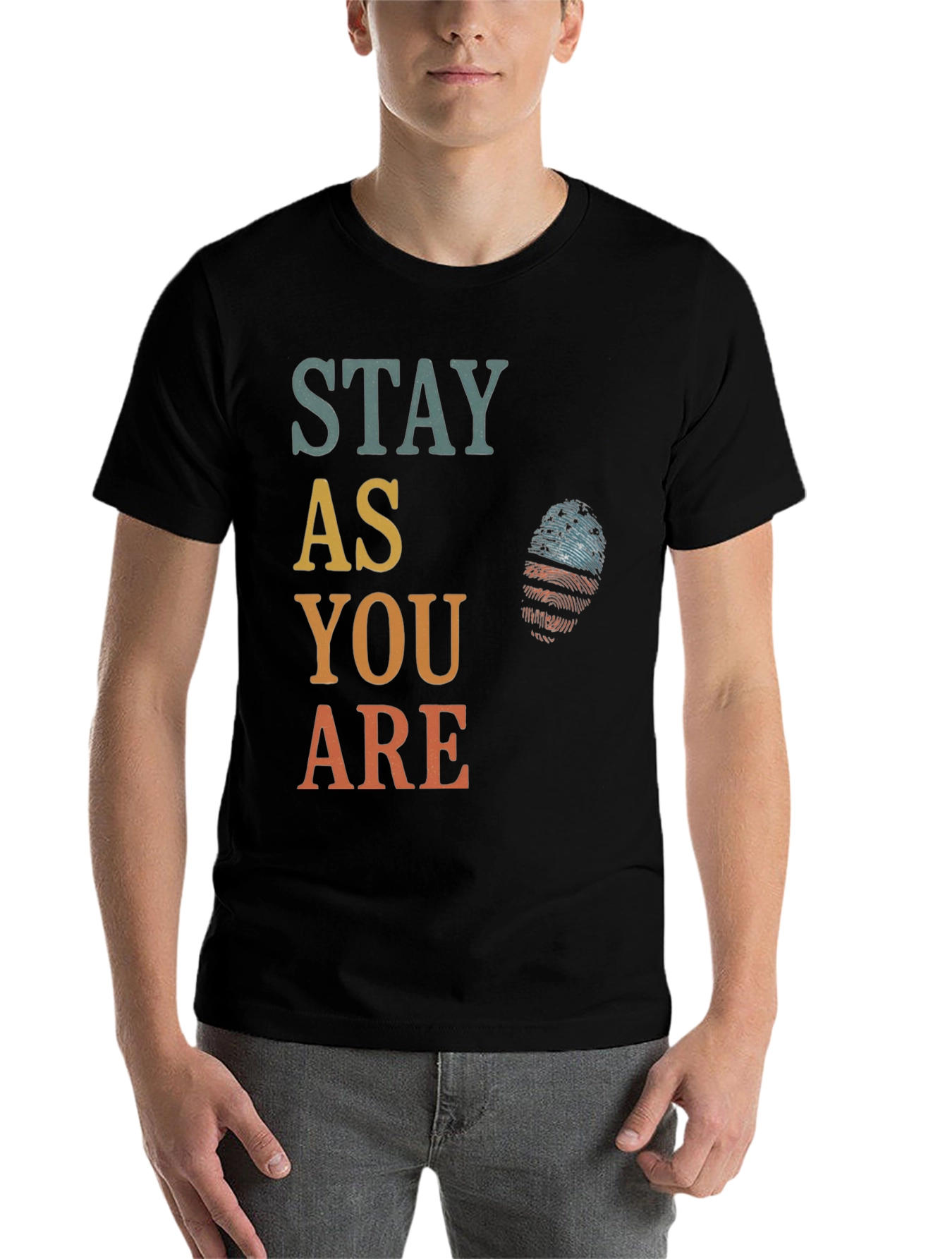 Black Stay As You Are Graphic Tee - Patriotic Fingerprint Design view 7