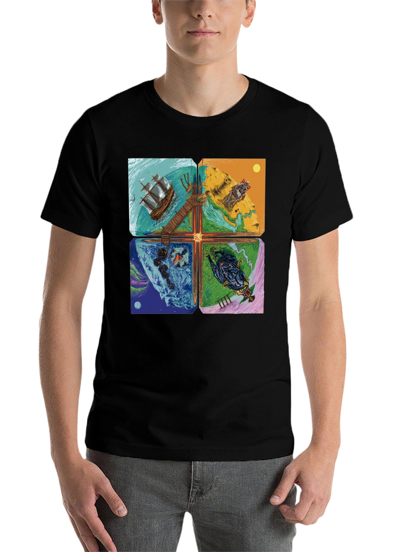 Black Elemental Worlds Graphic Tee - Black Crewneck T-Shirt view 7