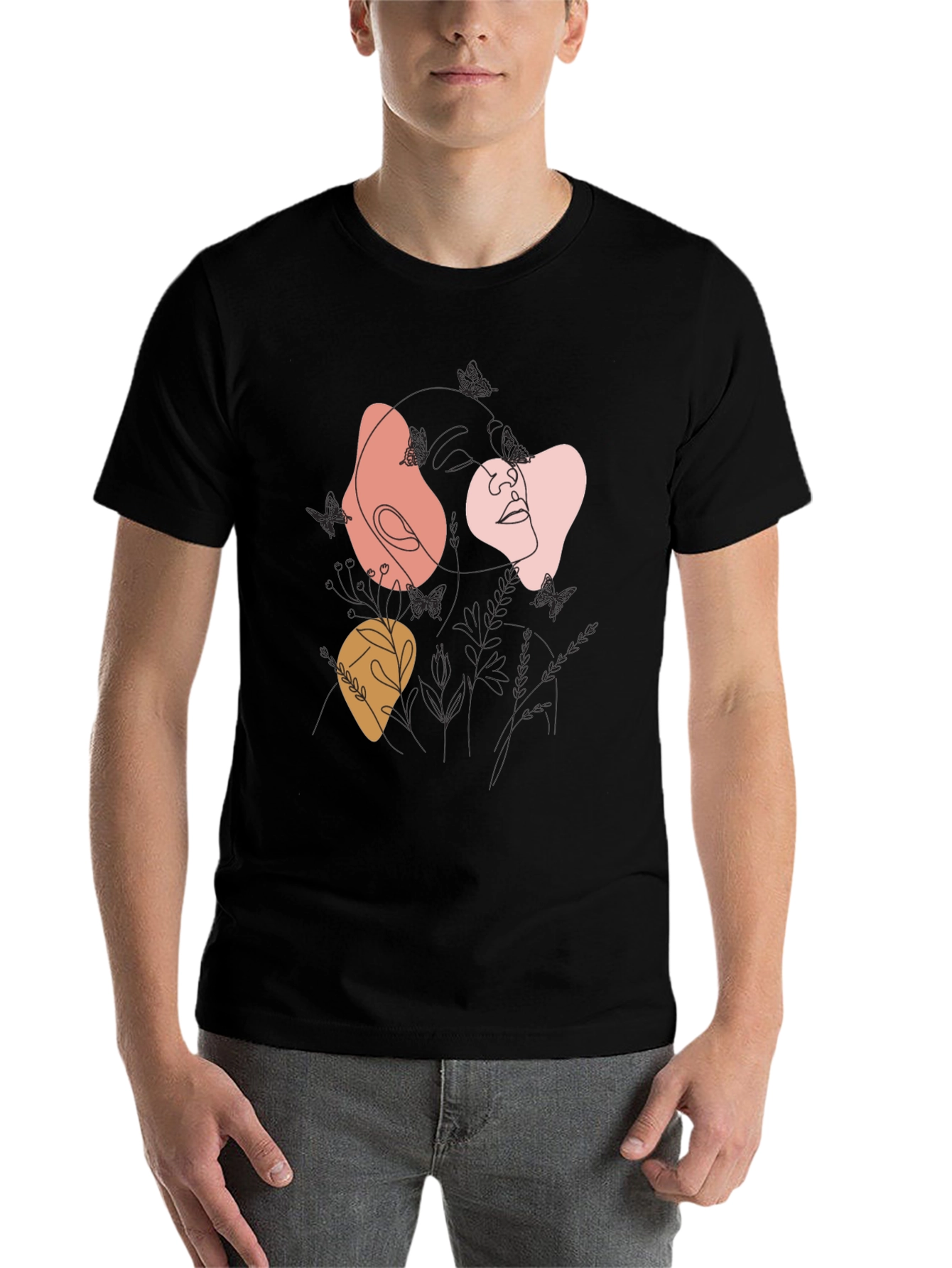 Black Abstract Line Art Graphic Tee - Modern Casual Top view 7